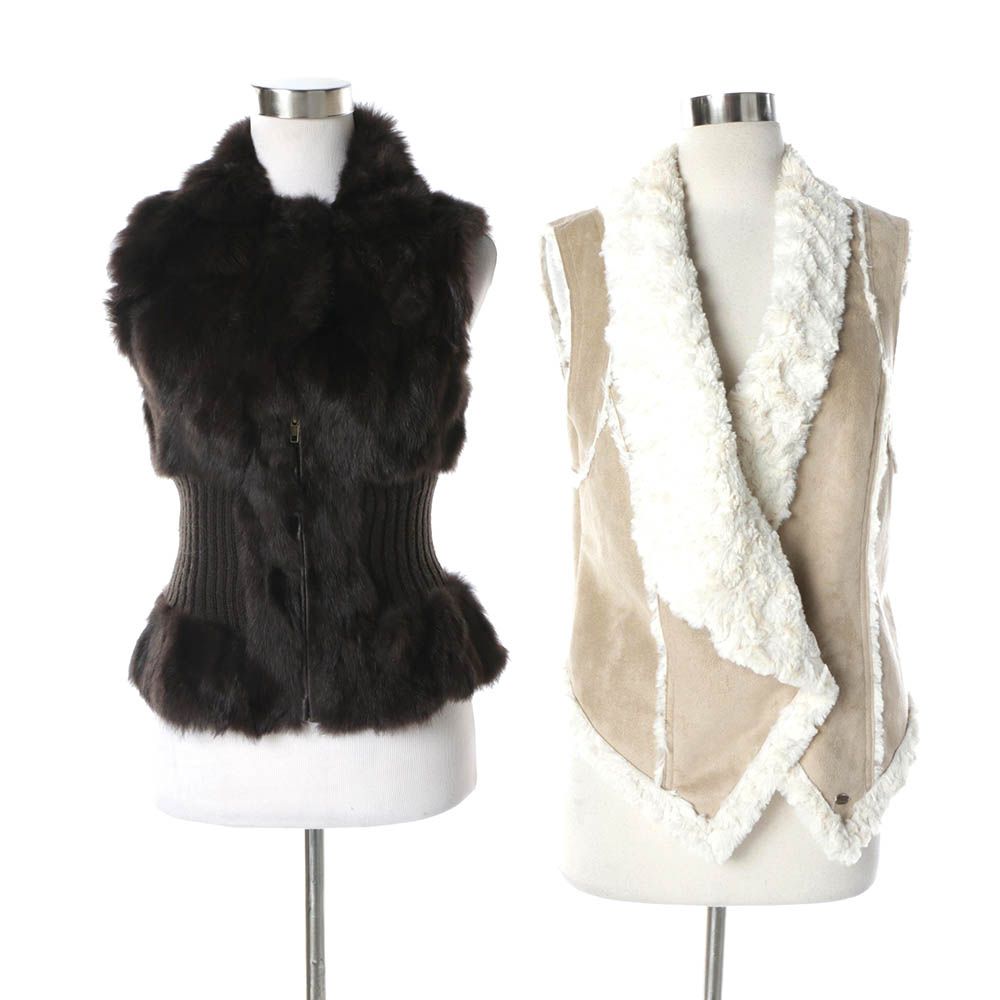 Women's Patrizia Luca Rabbit Fur Vest and Guess Faux Fur Vest