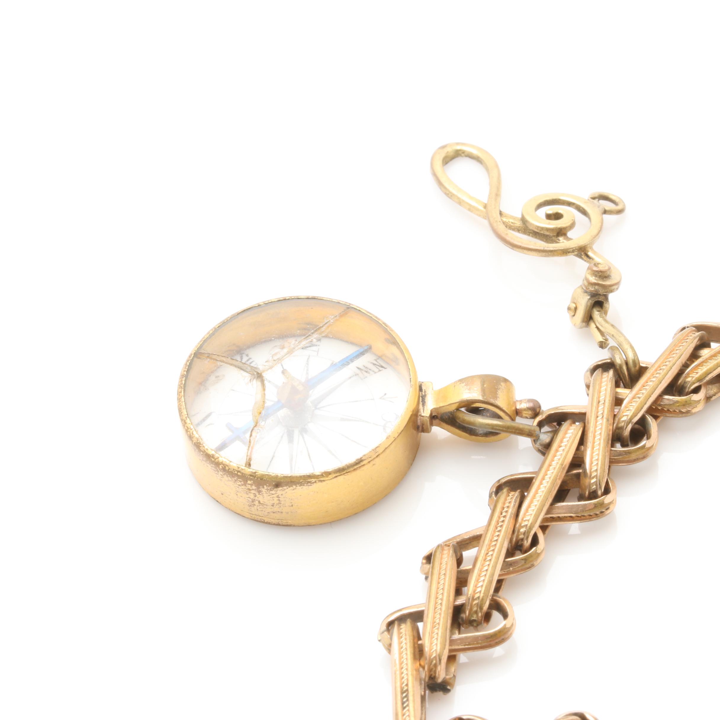 Vintage Gold Tone Charm Bracelet Featuring Black Onyx Intaglio