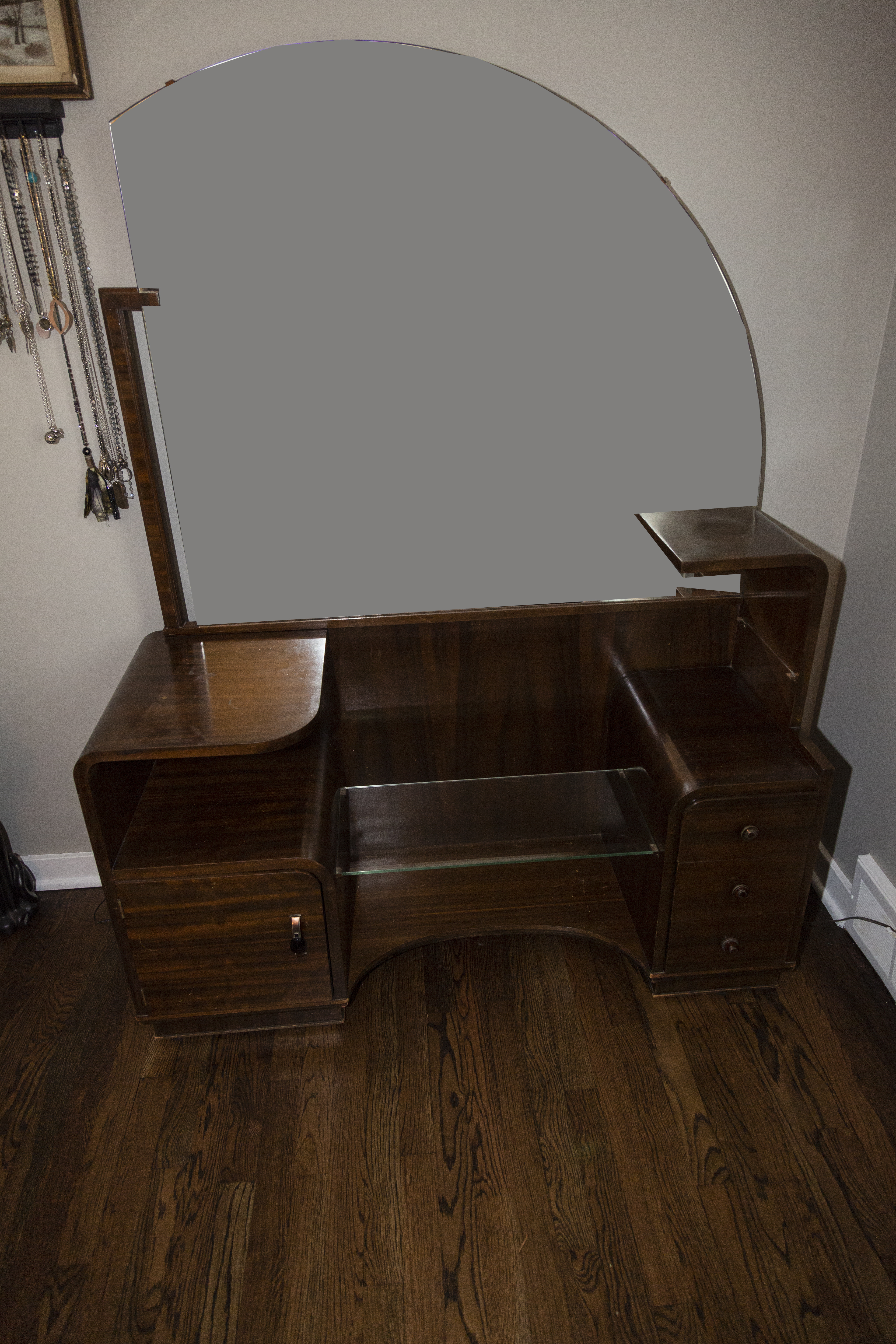 Vintage Art Deco Vanity with Mirror and Stool