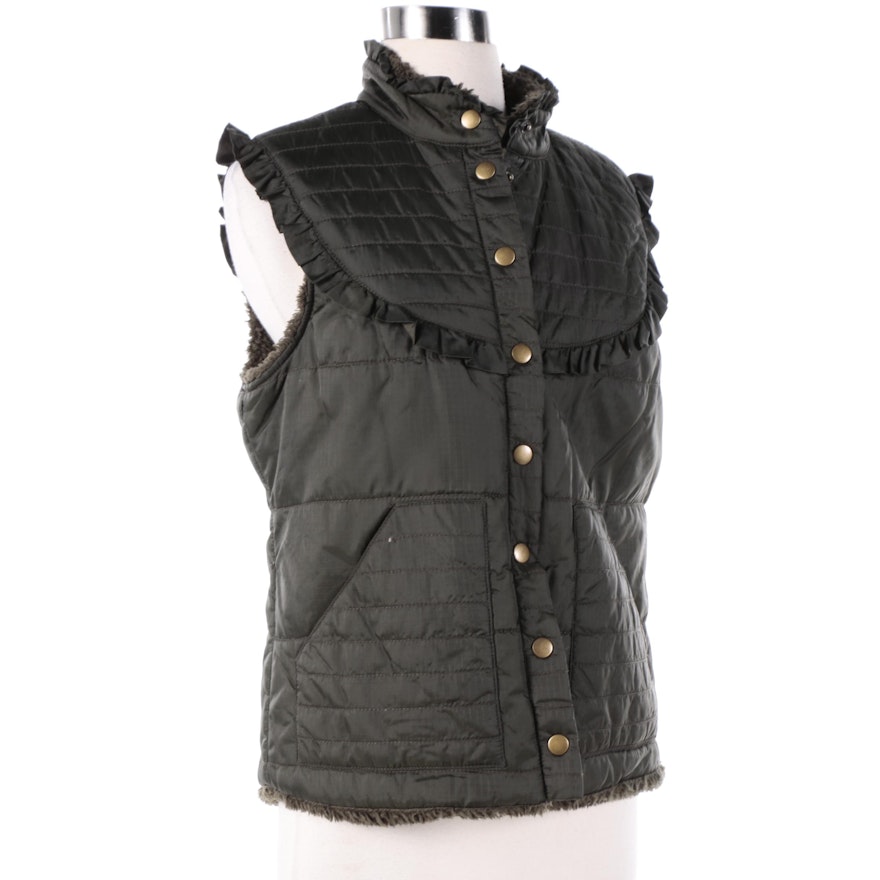 Women's Free People Dark Green Vest with Faux Shearling Lining