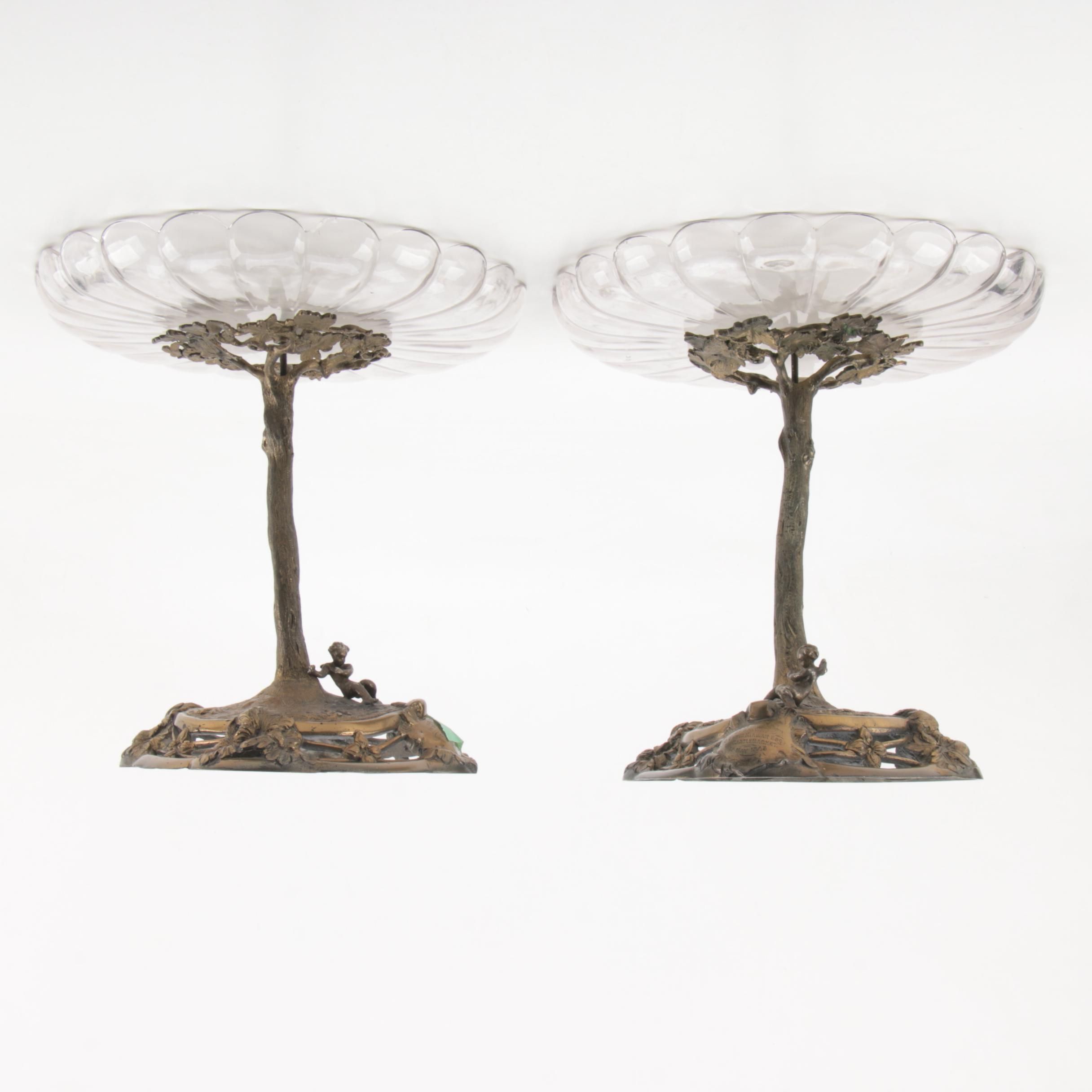 1843 Irish Cut Glass and Bronze Commemorative Compotes