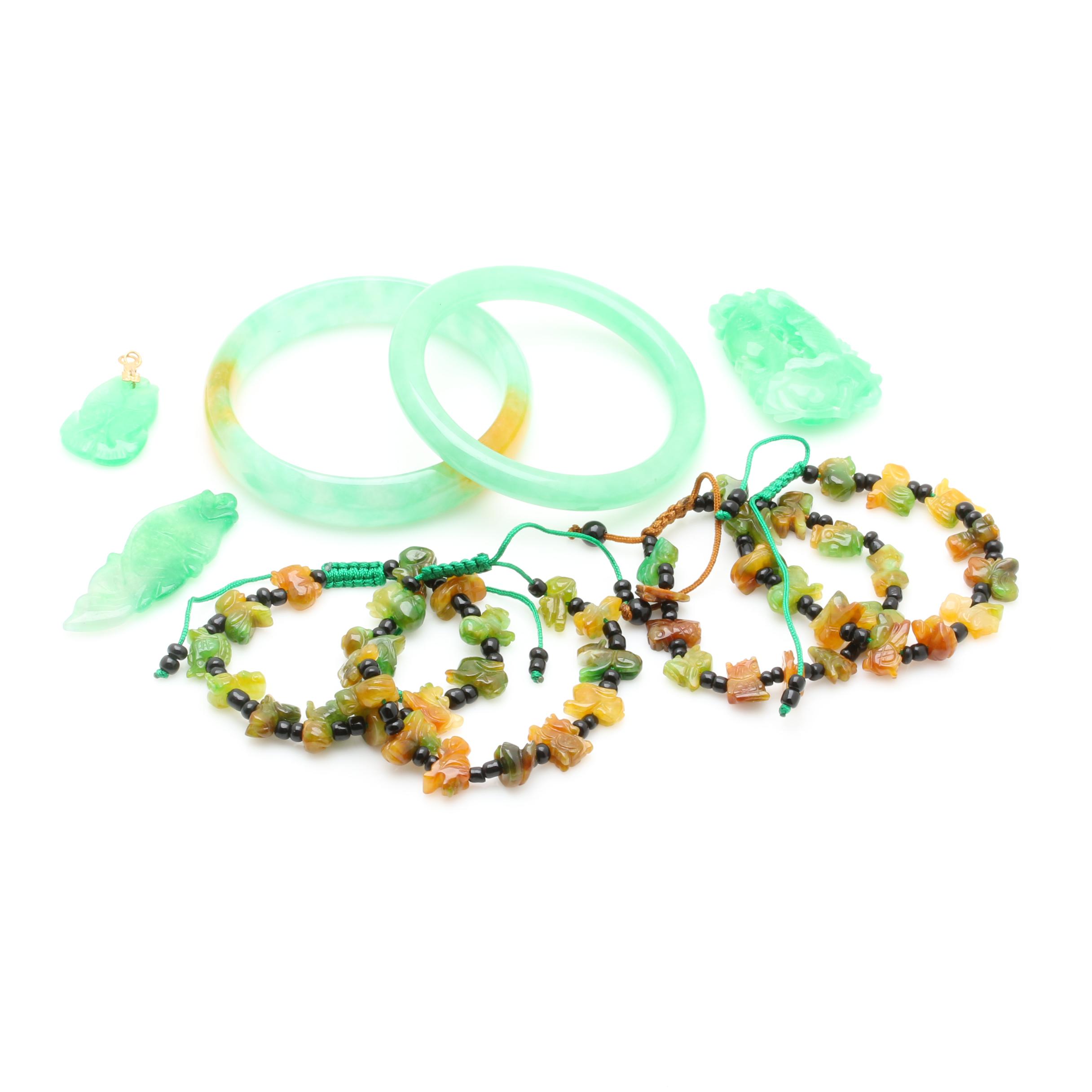 Gold-Tone Carved Jadeite Jewelry Selection