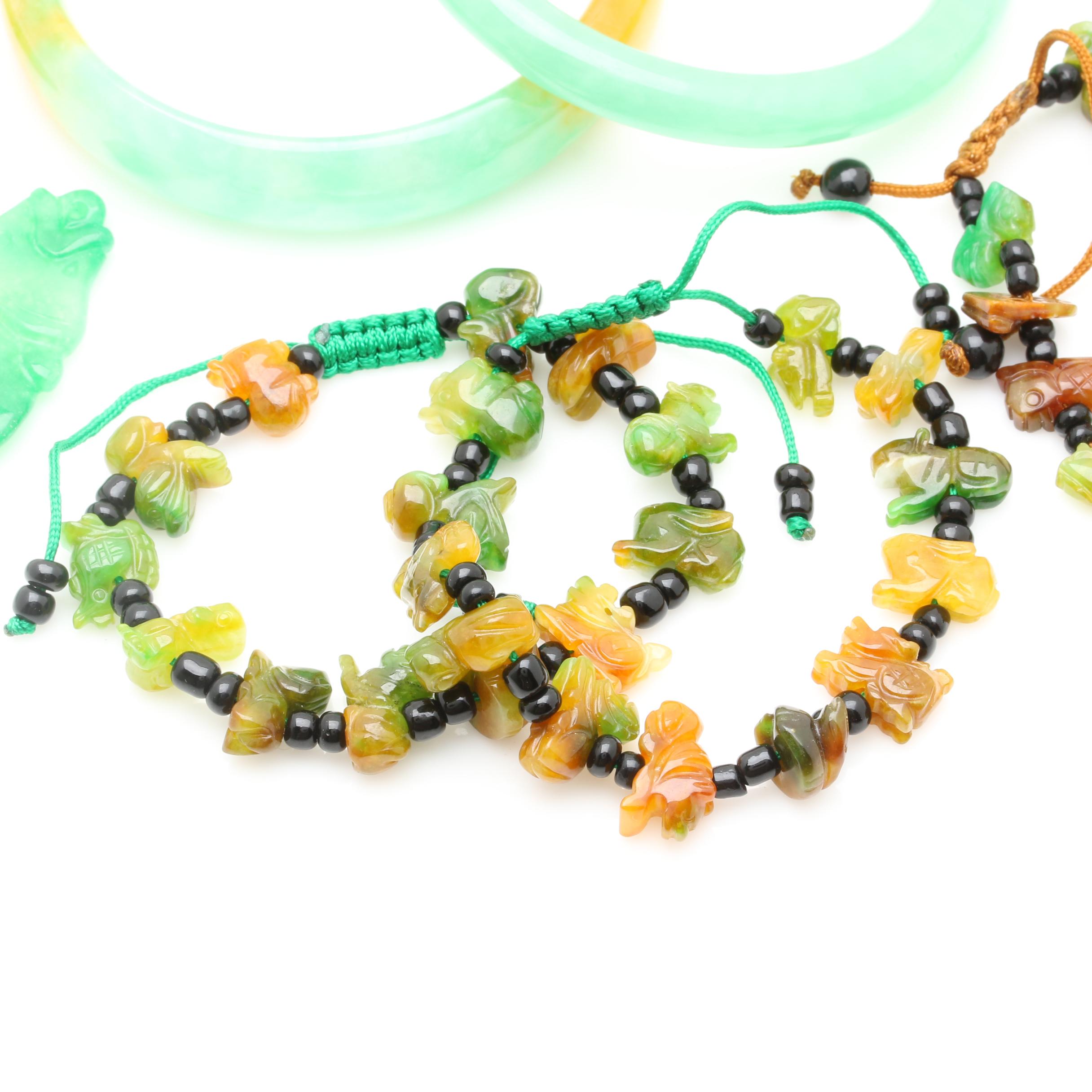 Gold-Tone Carved Jadeite Jewelry Selection