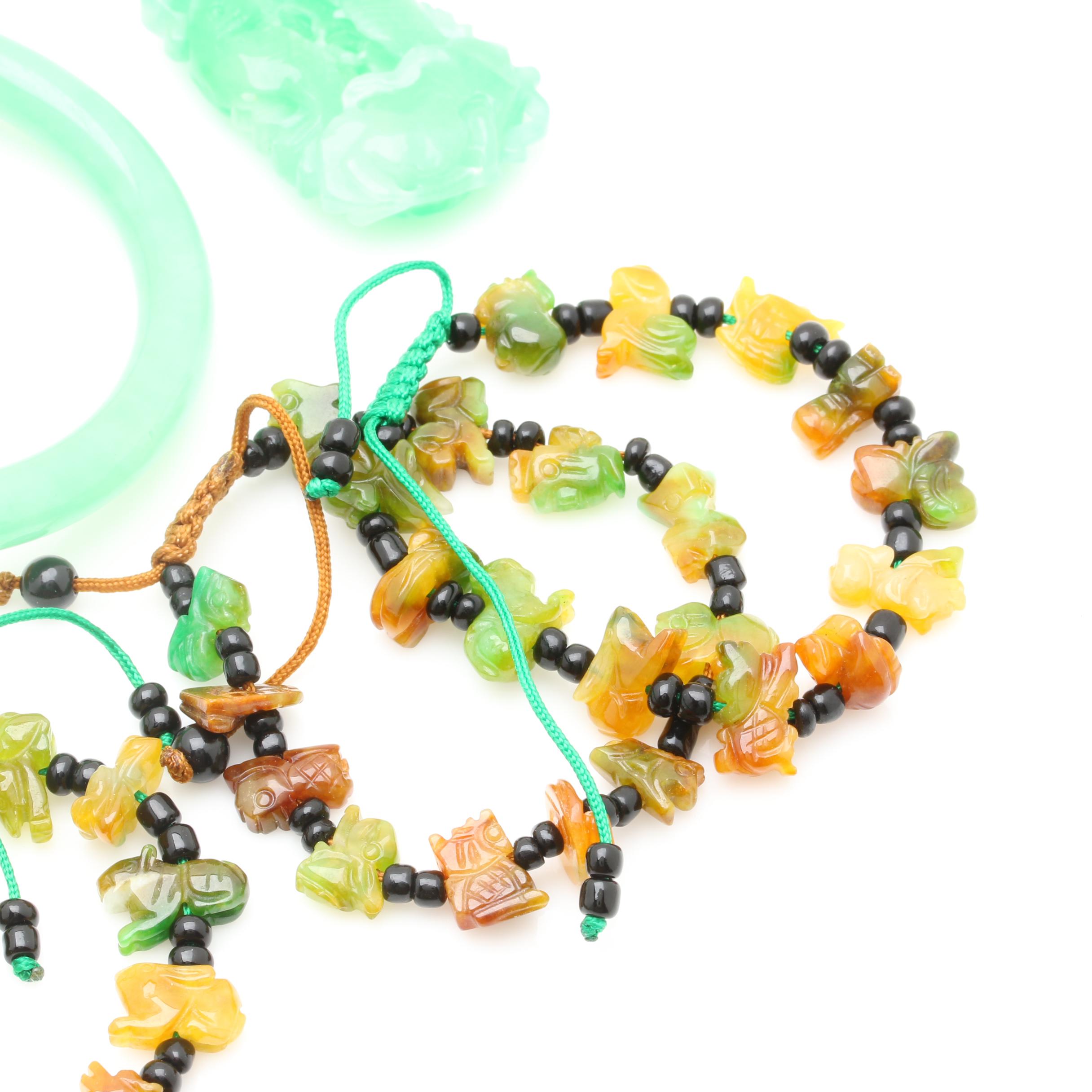 Gold-Tone Carved Jadeite Jewelry Selection