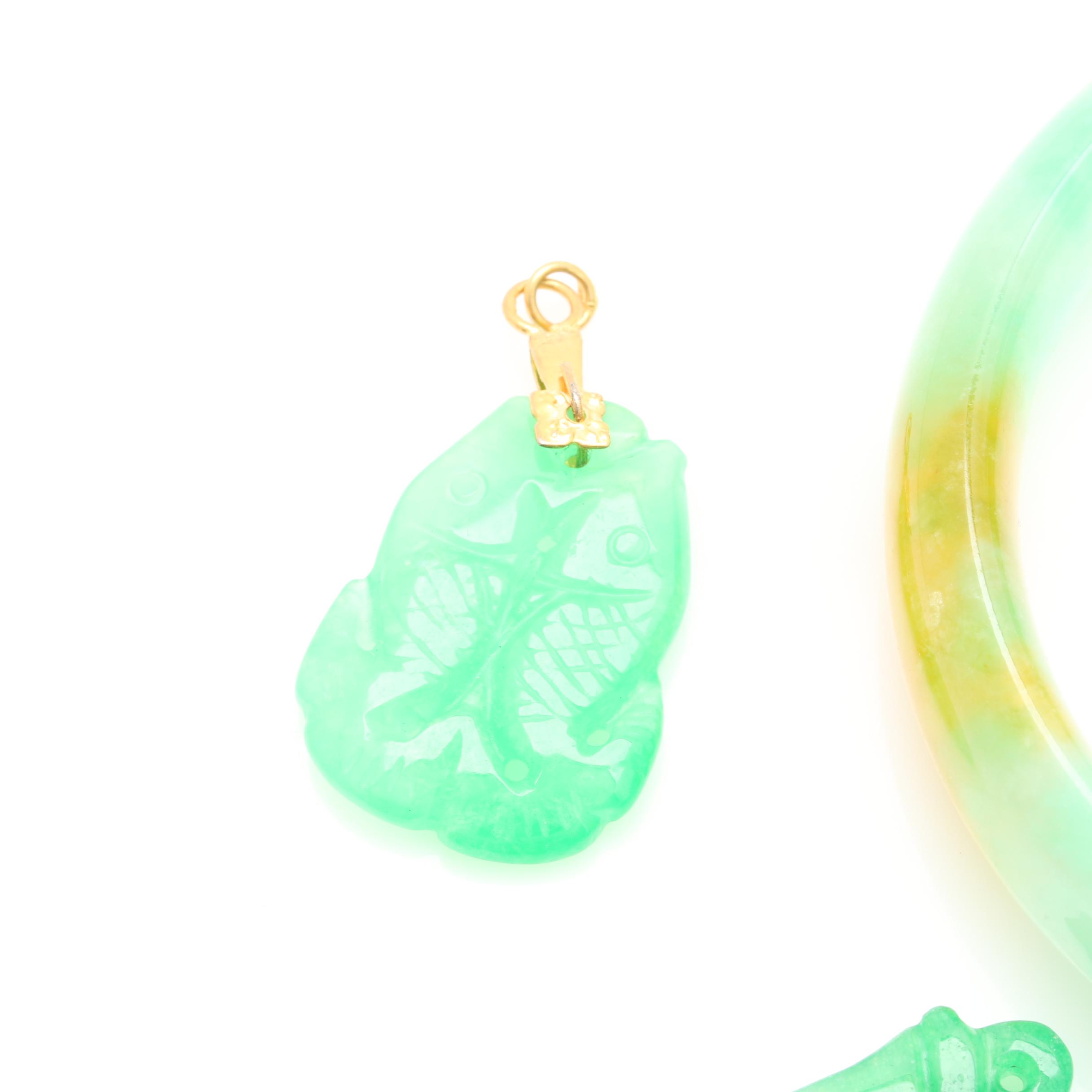 Gold-Tone Carved Jadeite Jewelry Selection