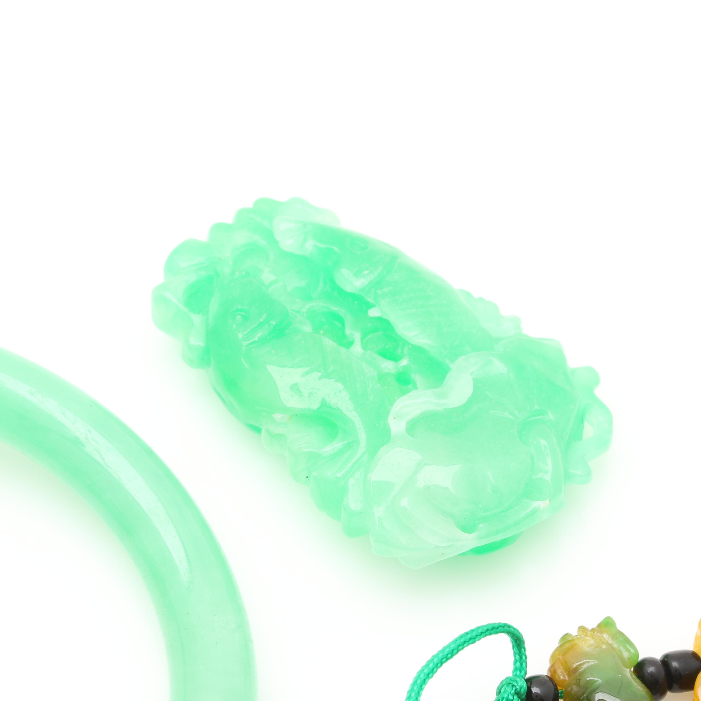 Gold-Tone Carved Jadeite Jewelry Selection