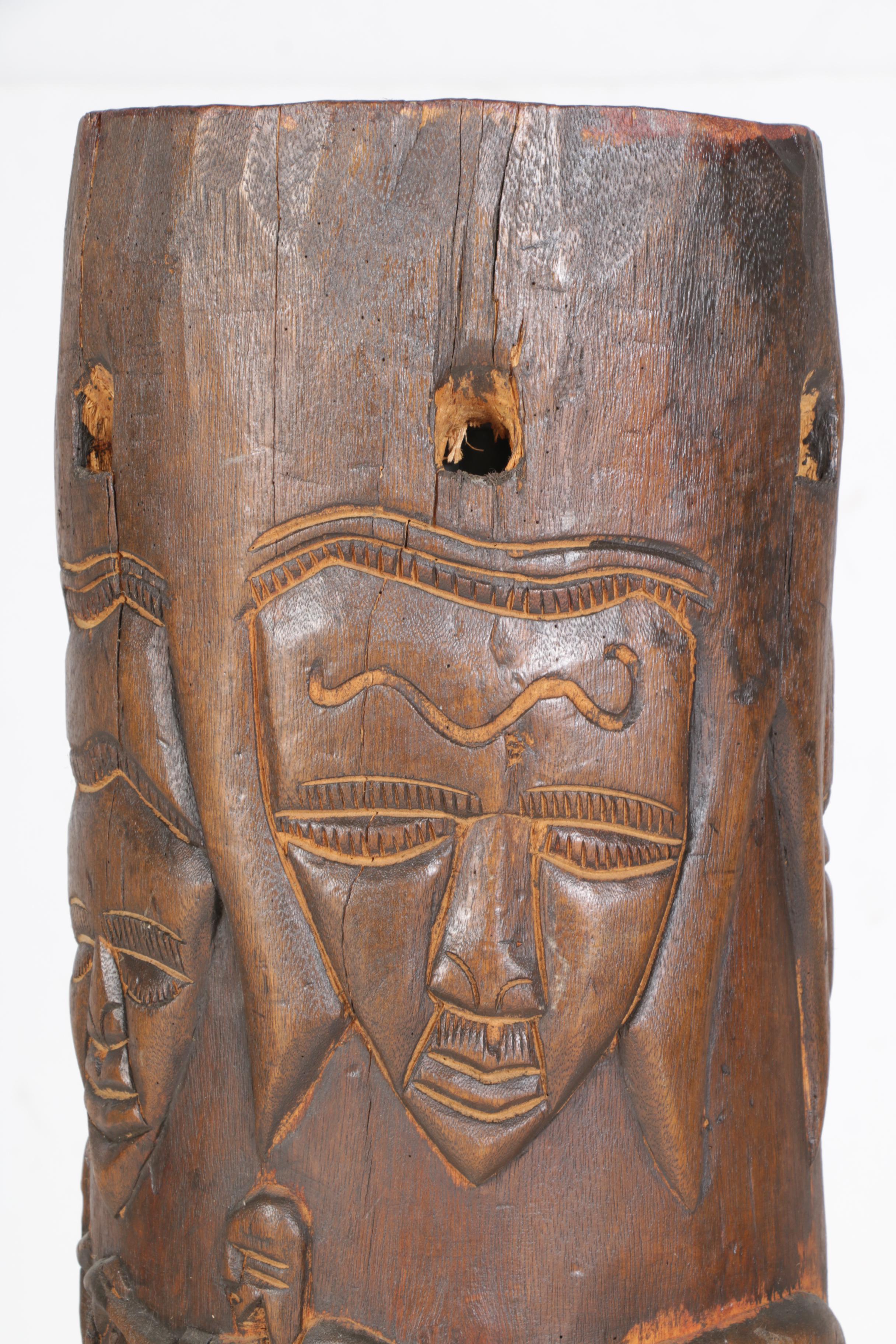 Hand-Carved Wood Ethnographic Figural Vessel with Base