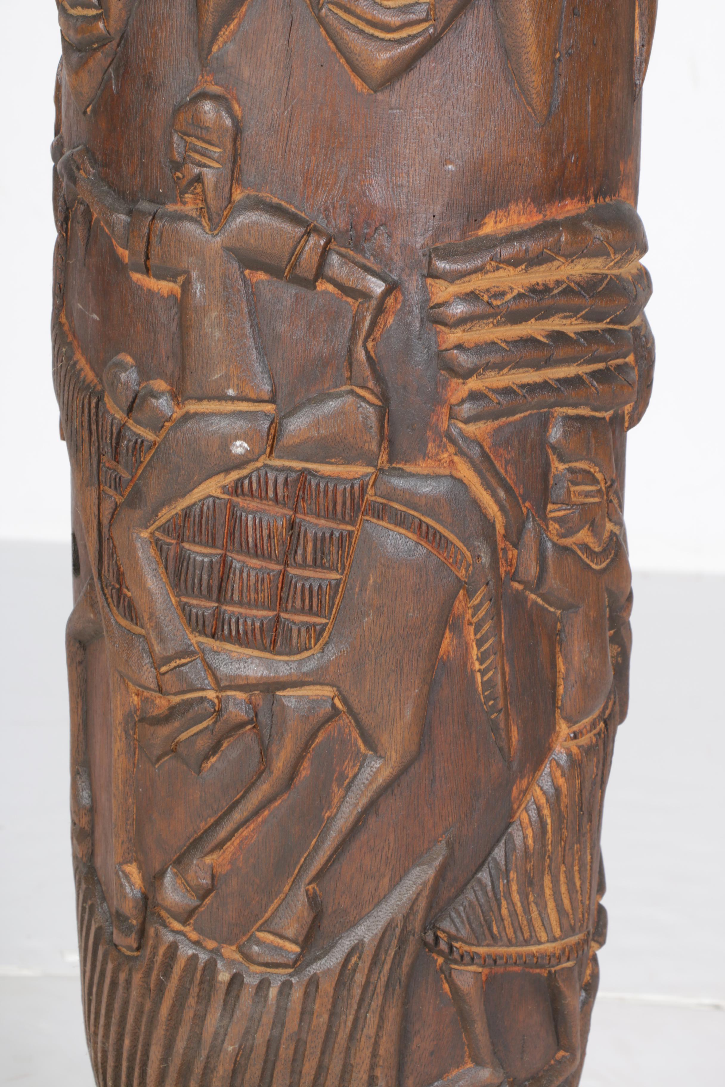 Hand-Carved Wood Ethnographic Figural Vessel with Base