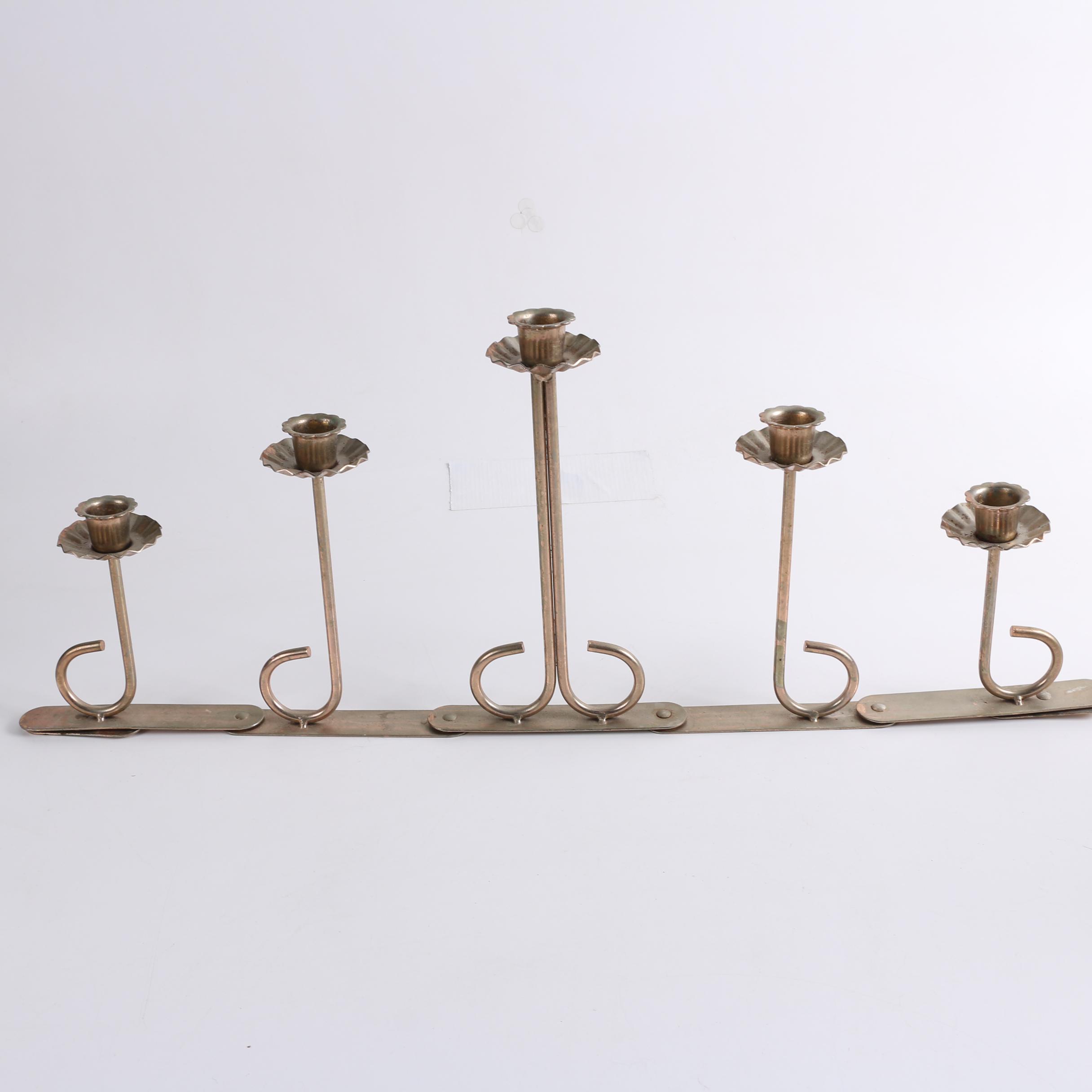 Brass Tone Articulating Candleholder and Vases