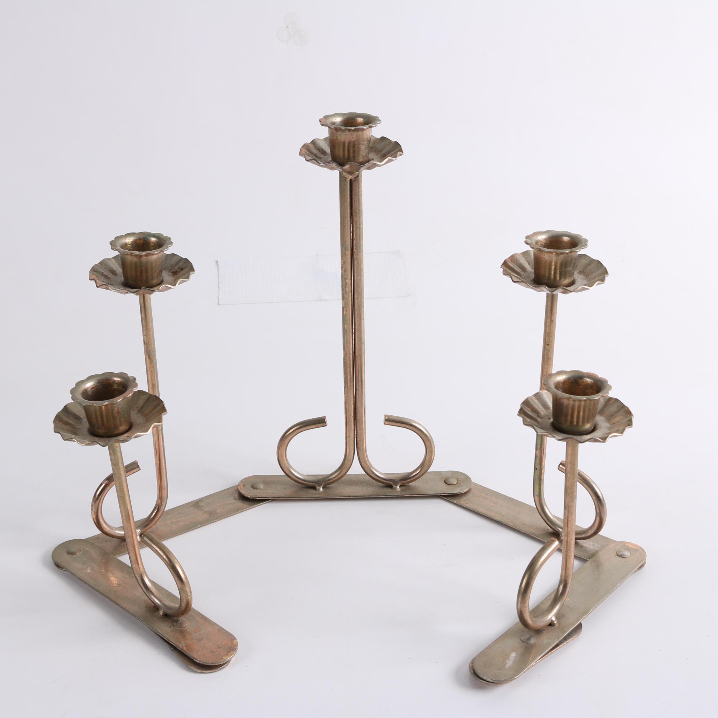 Brass Tone Articulating Candleholder and Vases