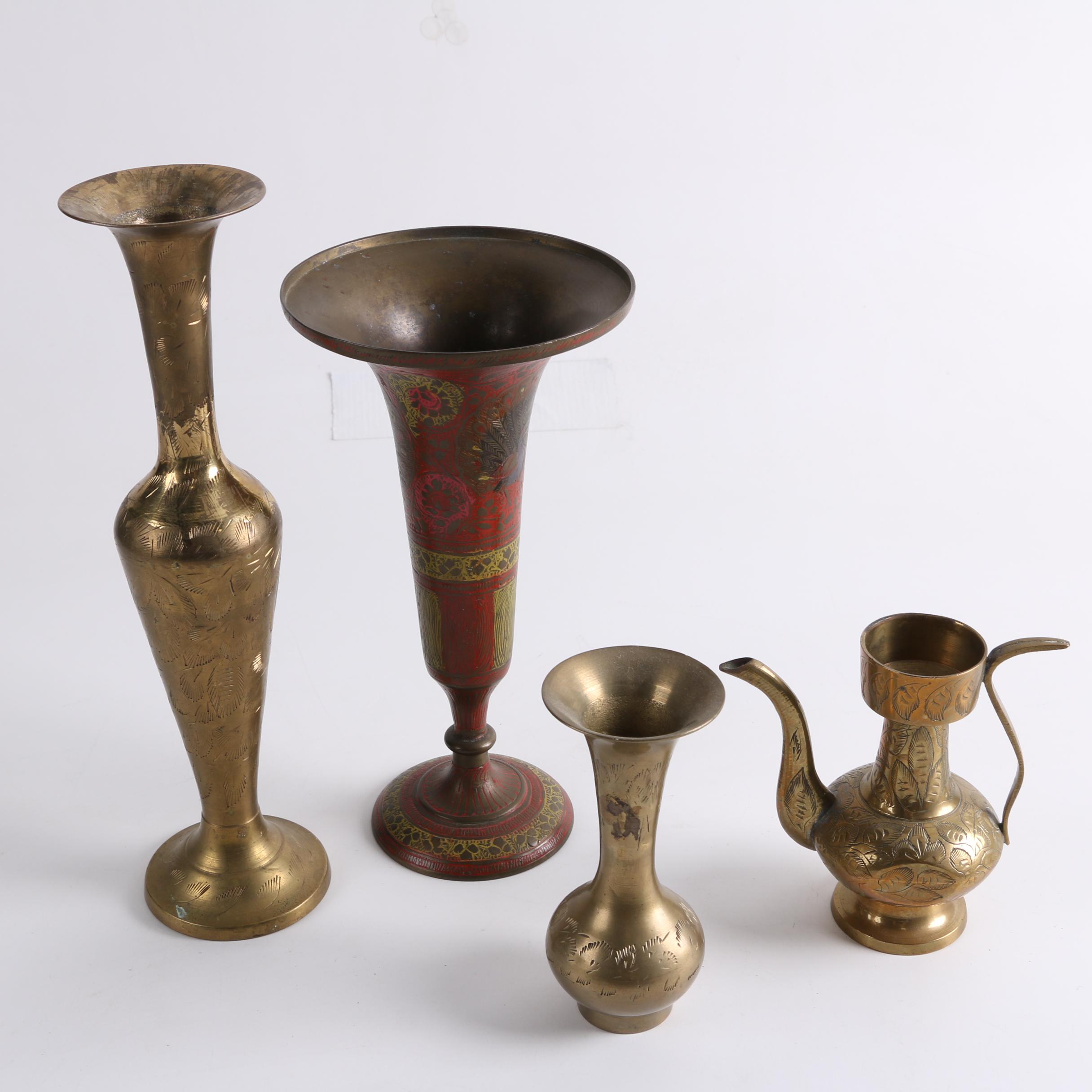 Brass Tone Articulating Candleholder and Vases