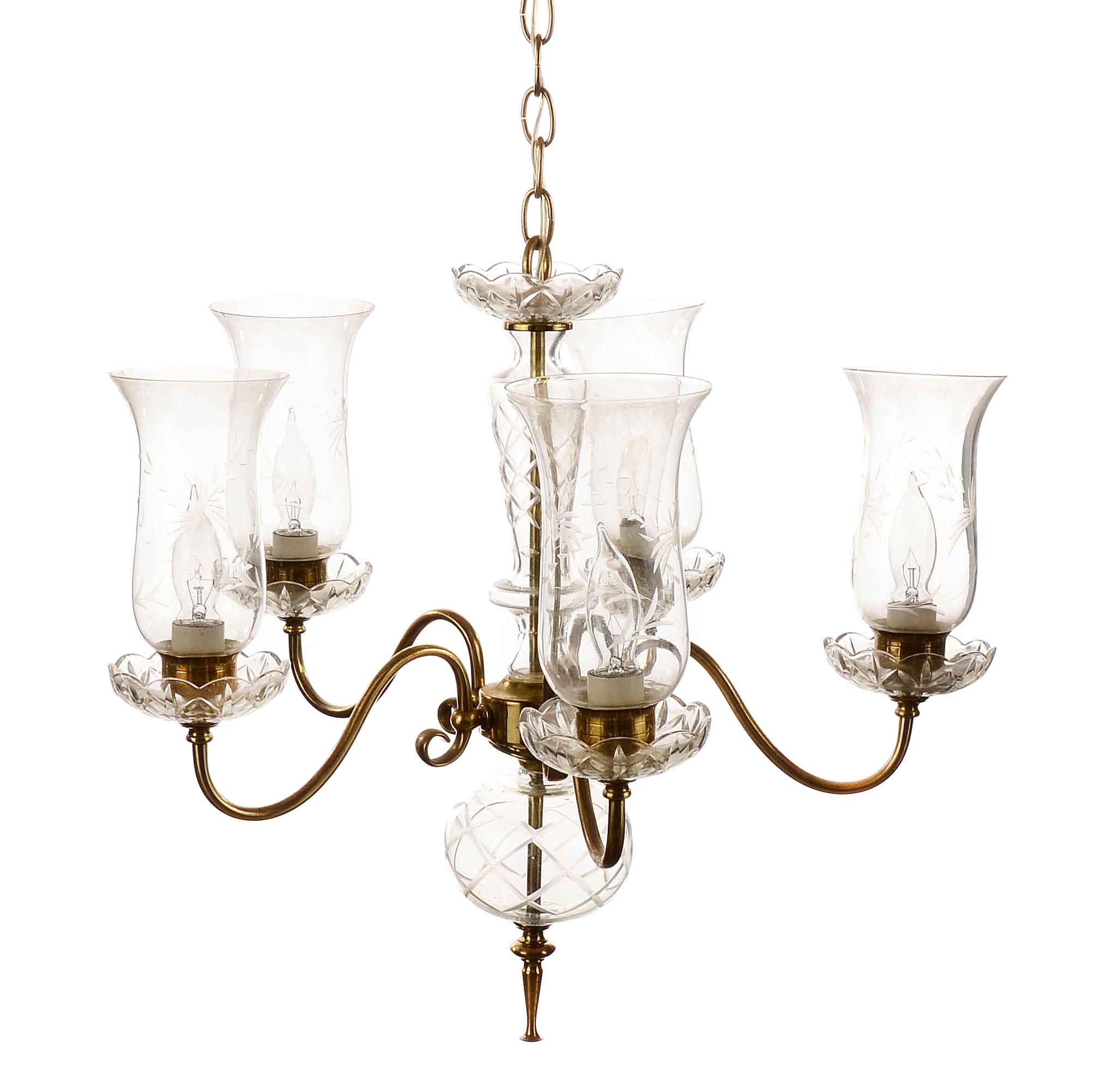 Brass and Cut Glass Chandelier