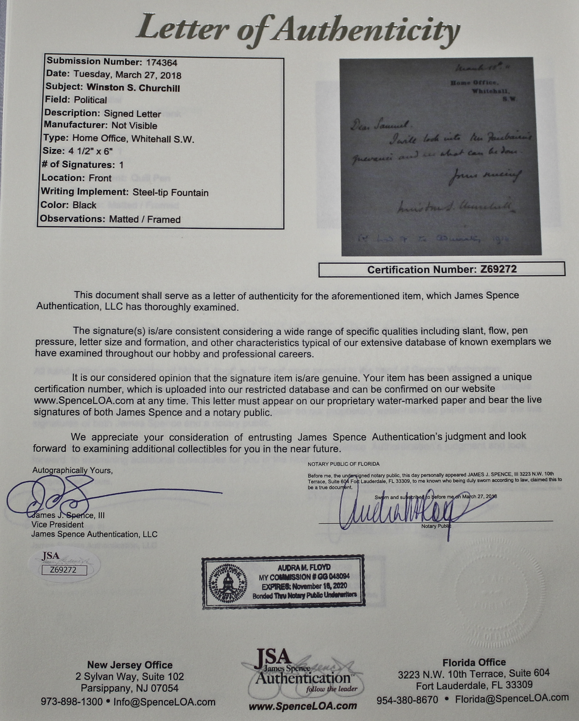 1911 Winston Churchill Signed Correspondence as Home Secretary