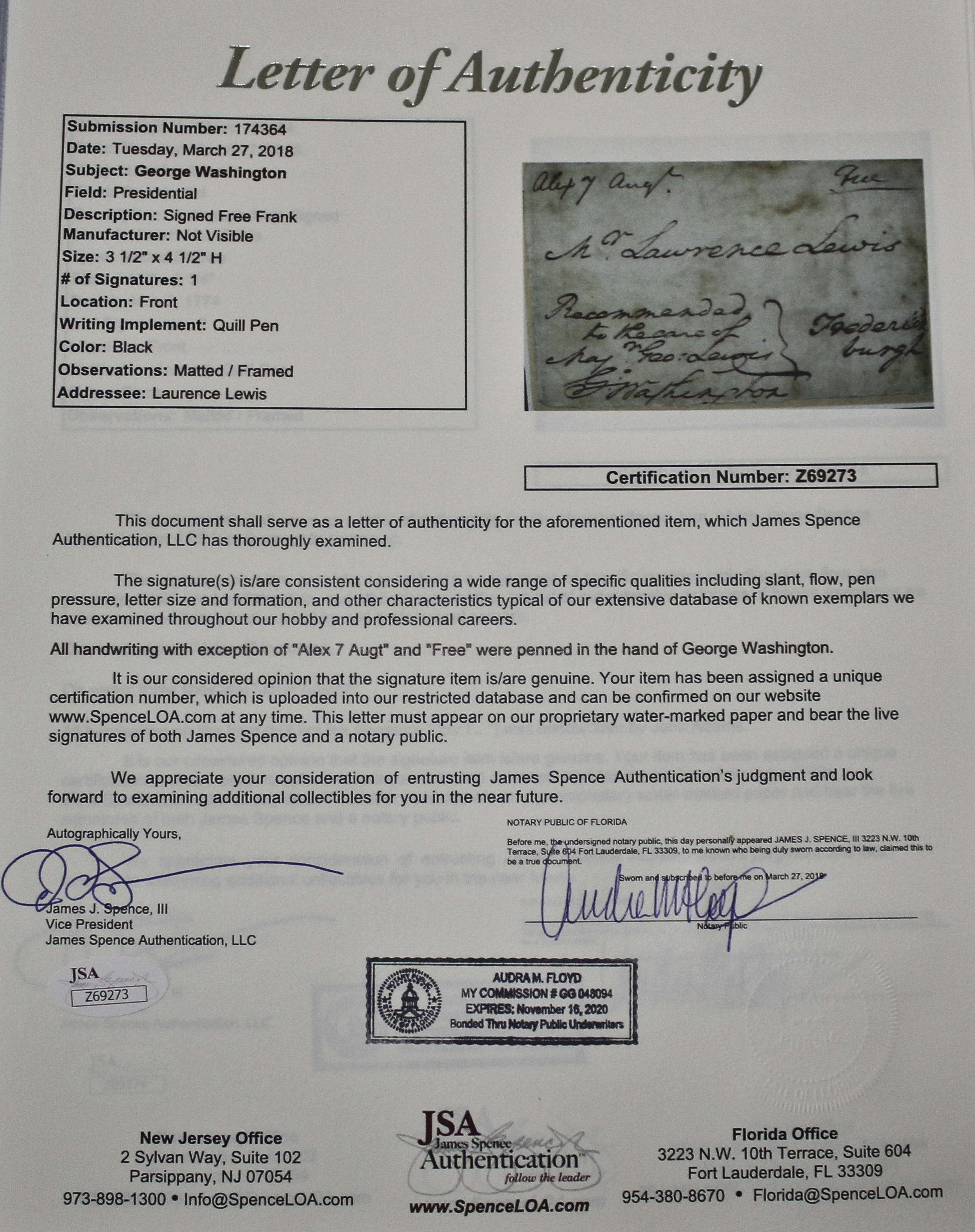 George Washington Signed Free Frank Address Panel to Nephew Lawrence Lewis