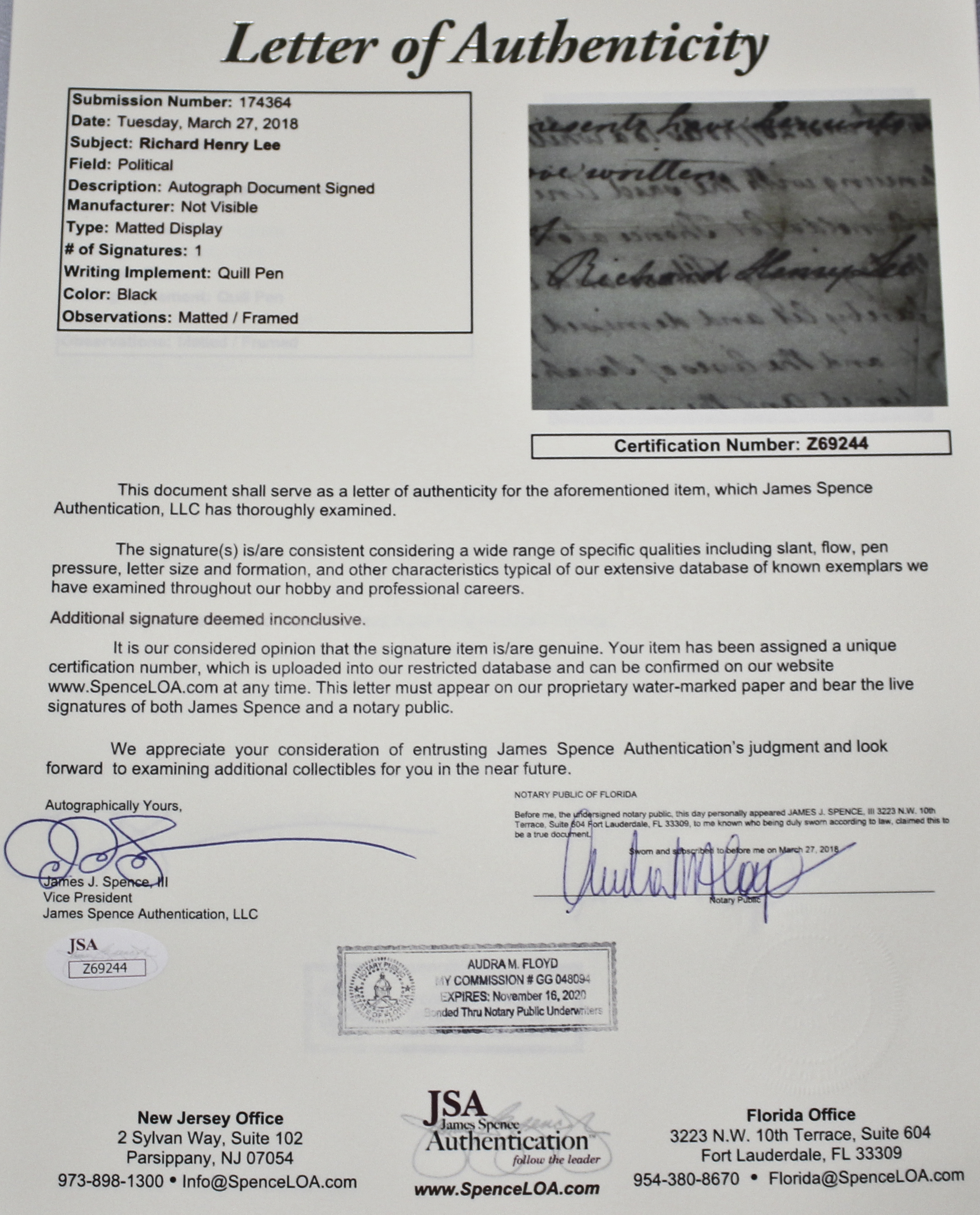 Richard Henry Lee Autograph Document Signed