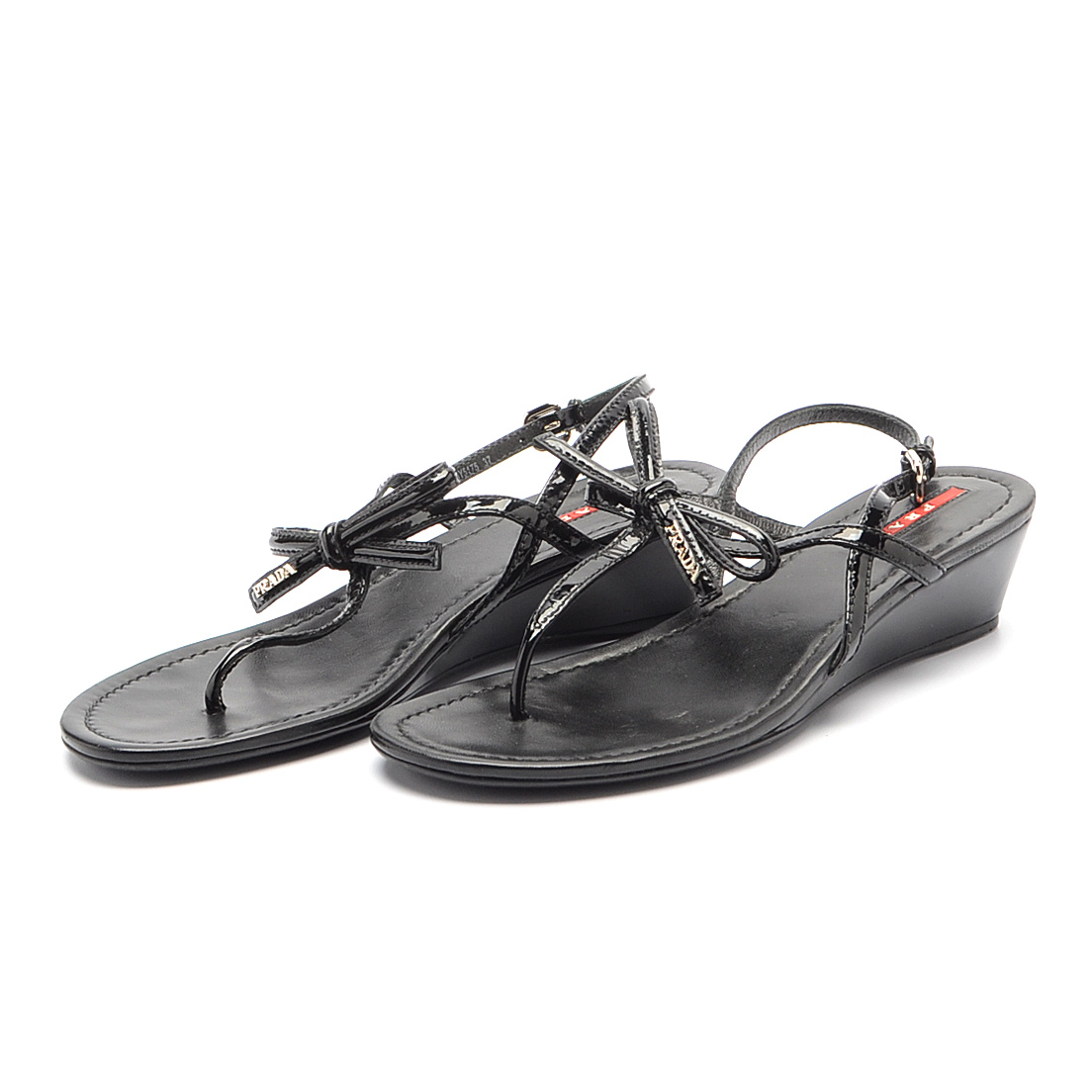 Prada Black Patent Leather Sandals