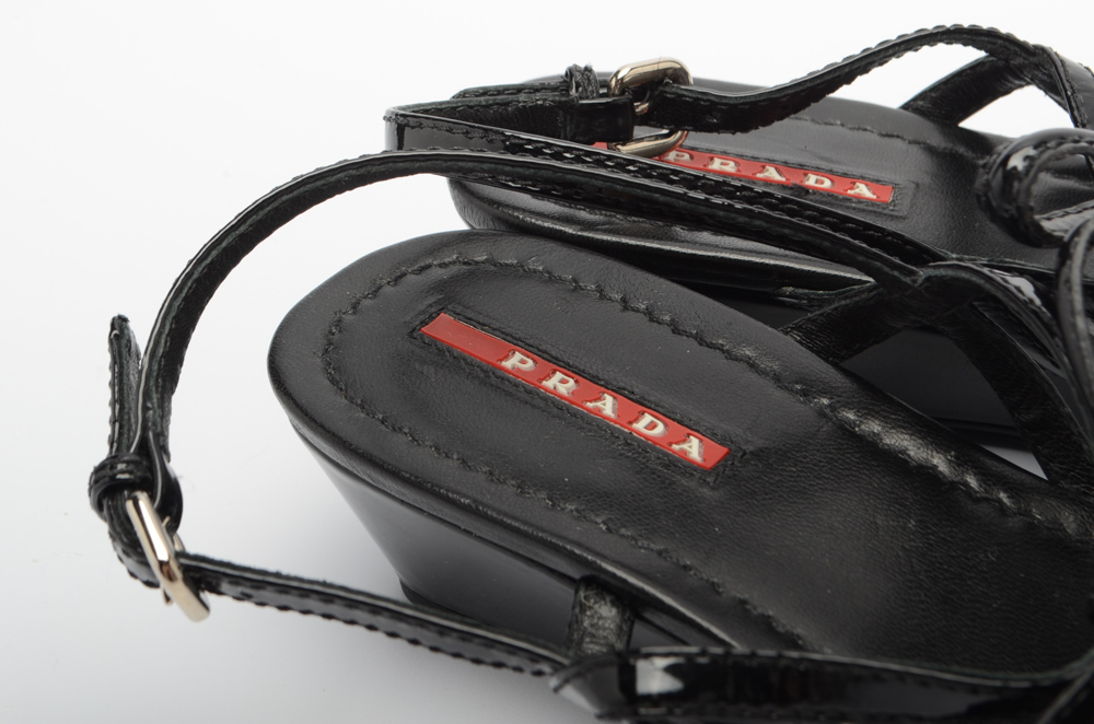 Prada Black Patent Leather Sandals