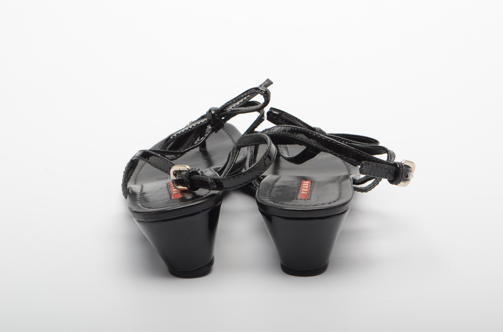 Prada Black Patent Leather Sandals