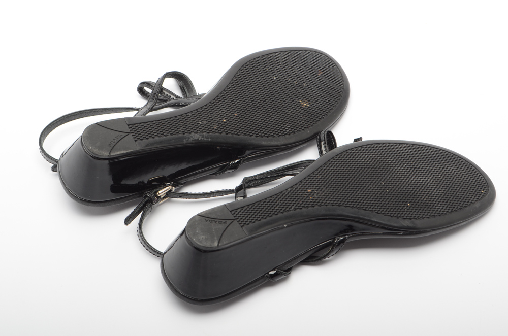 Prada Black Patent Leather Sandals