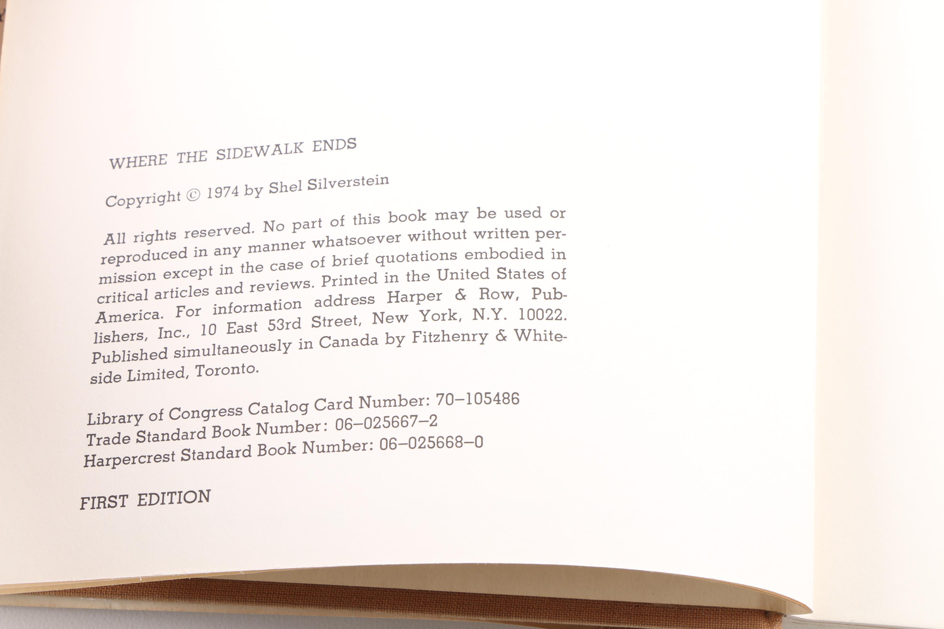 1974 First Edition "Where the Sidewalk Ends" by Shel Silverstein