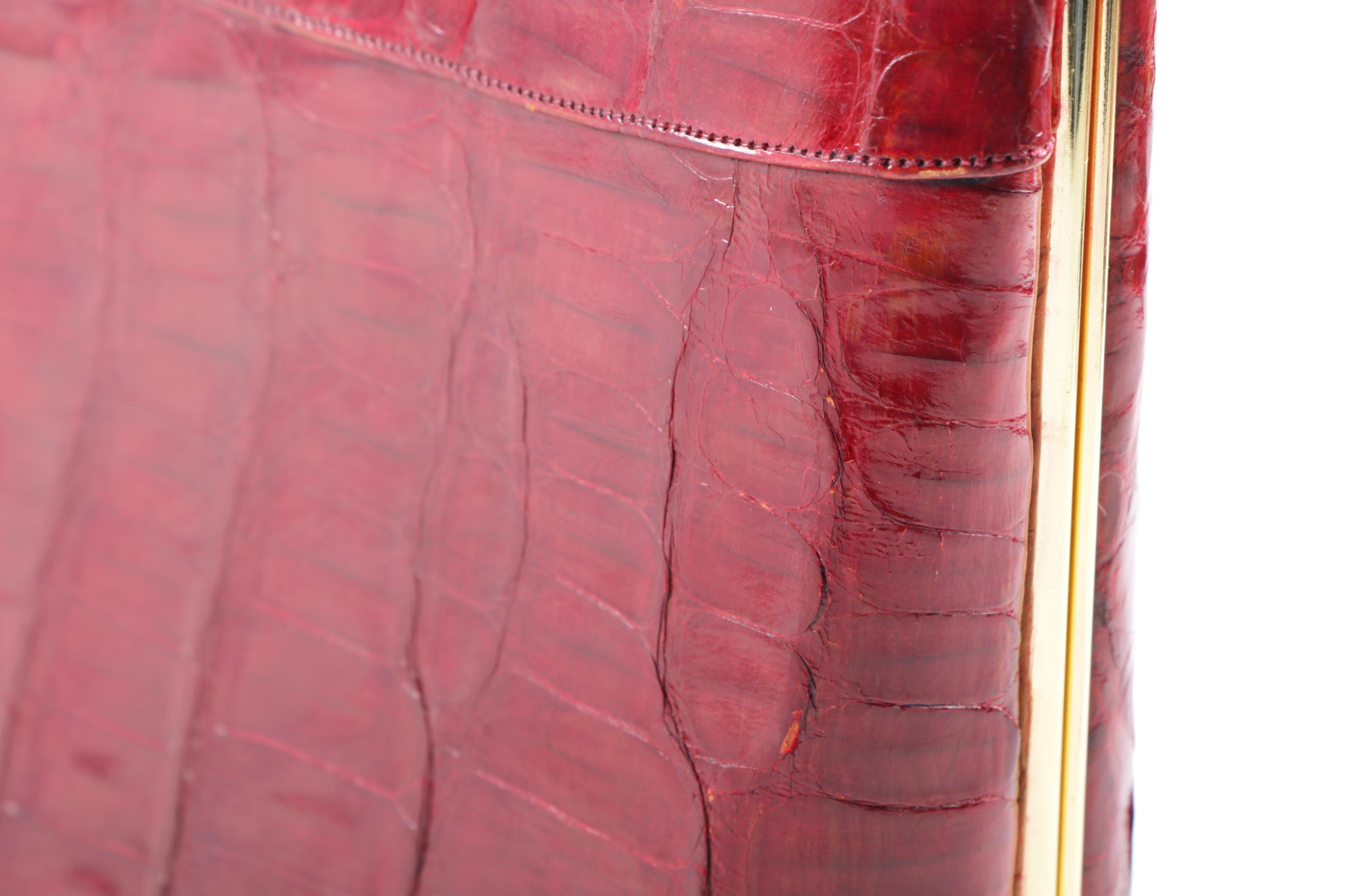 1960s Vintage Leon of California Dyed Red Alligator Skin Leather Purse