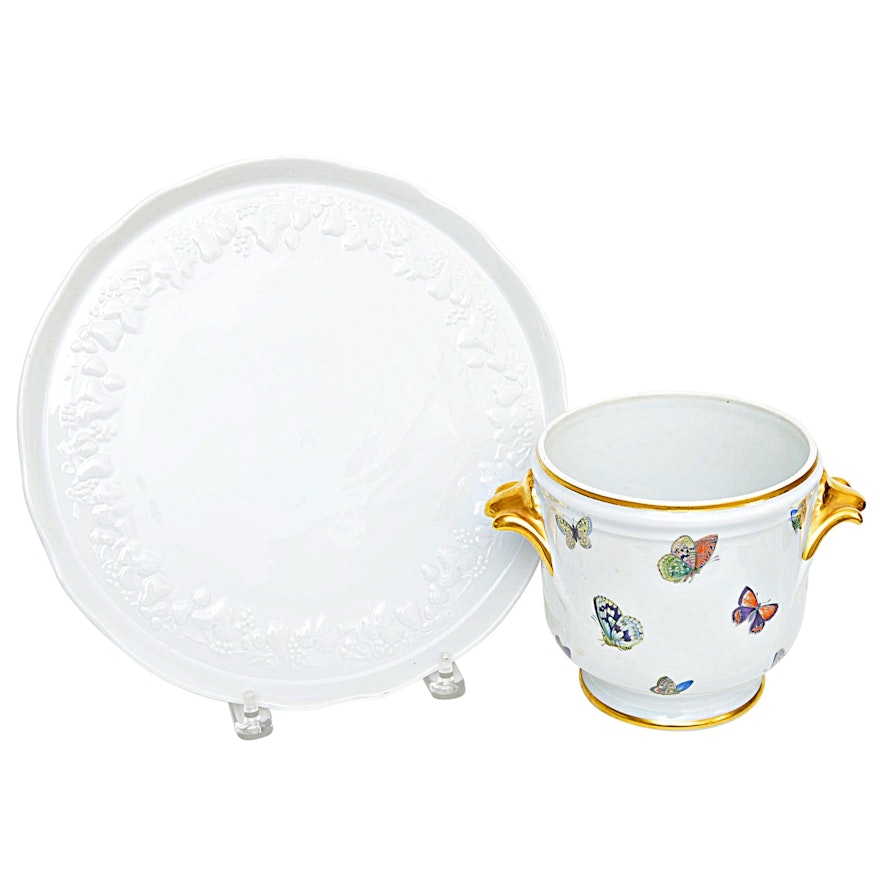 Vintage Limoges Porcelain Cache Pot and Deshoulieres Plate