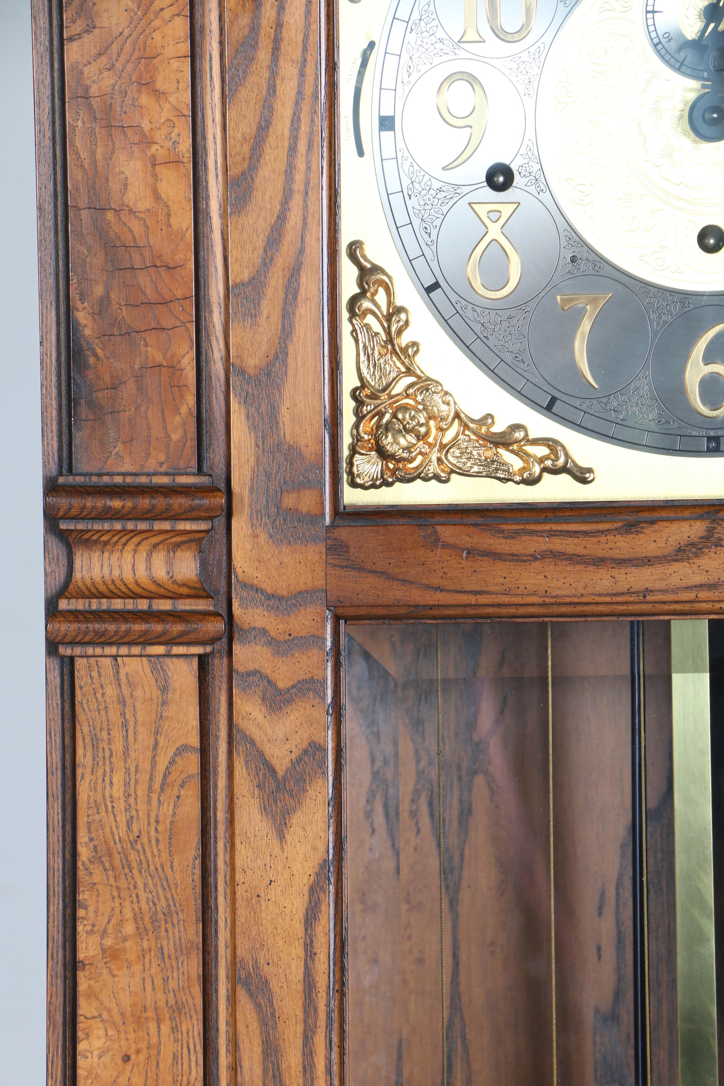 Colonial Oak Grandfather Clock with Moon Phase Dial