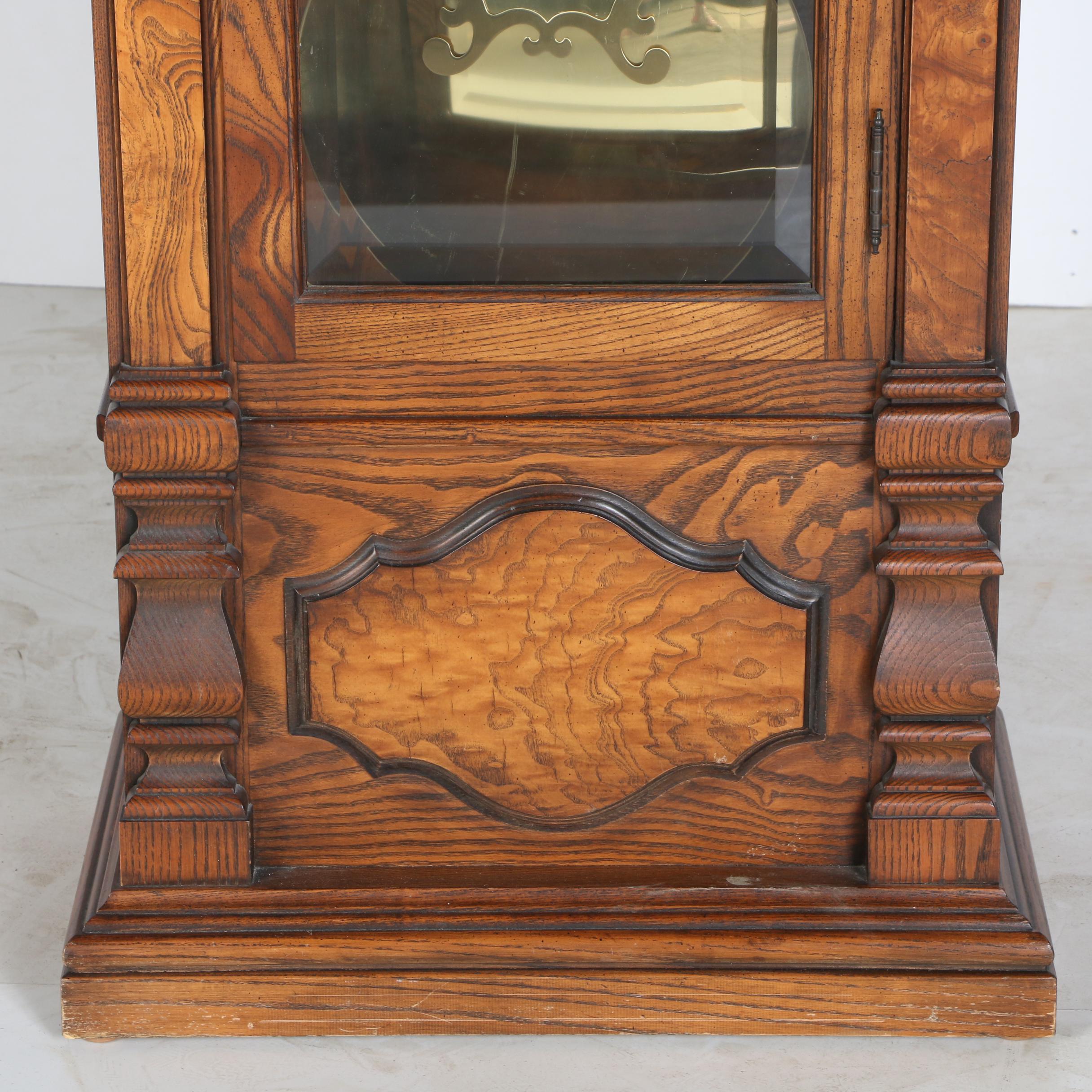 Colonial Oak Grandfather Clock with Moon Phase Dial