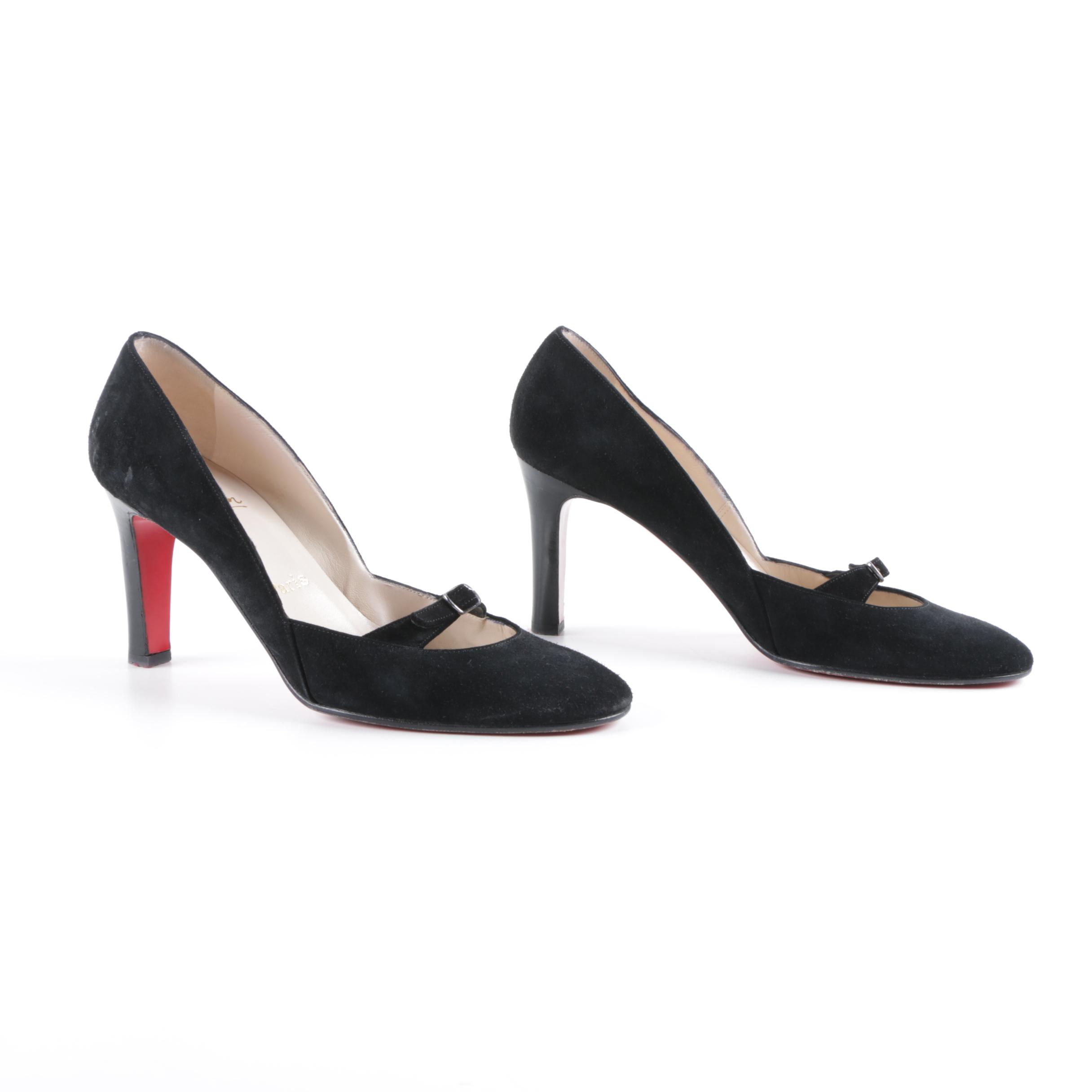 Christian Louboutin of Paris Black Suede Pumps