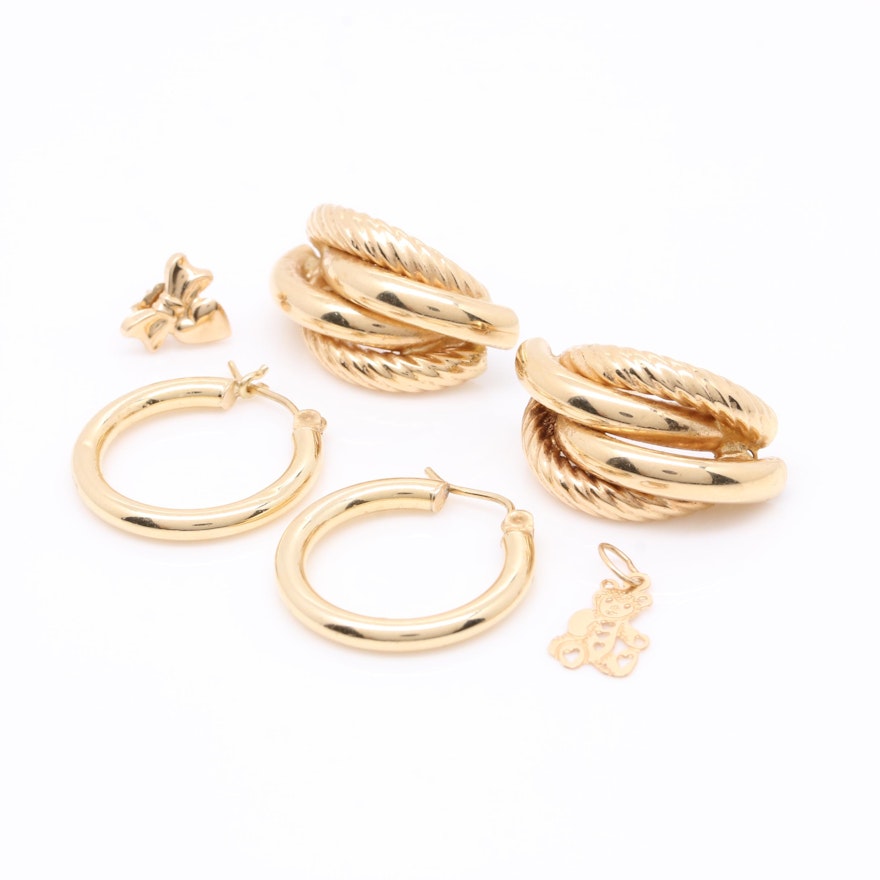 14K Yellow Gold Jewelry Assortment Including Earrings
