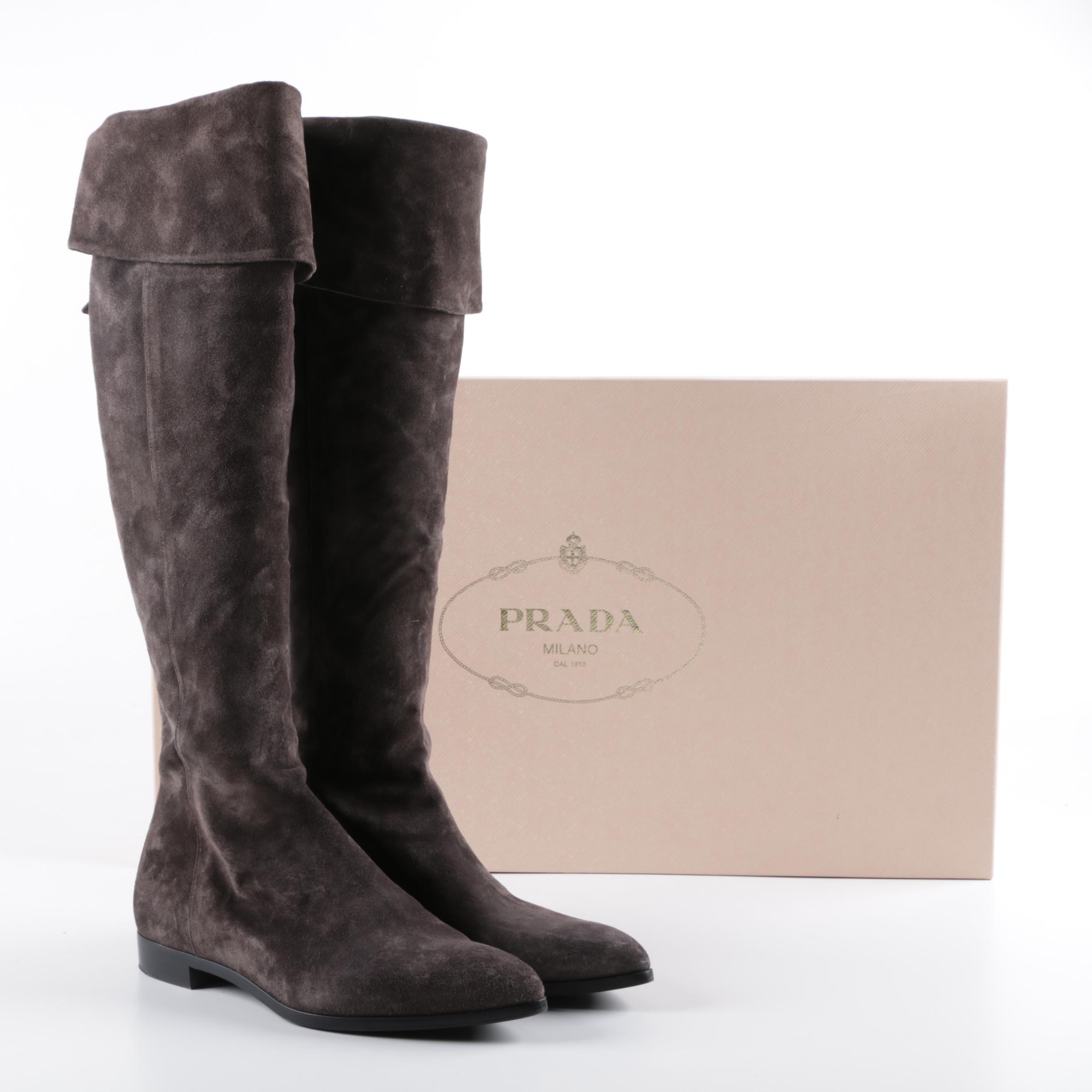 Women's Prada Milano Brown Suede Knee-High Boots