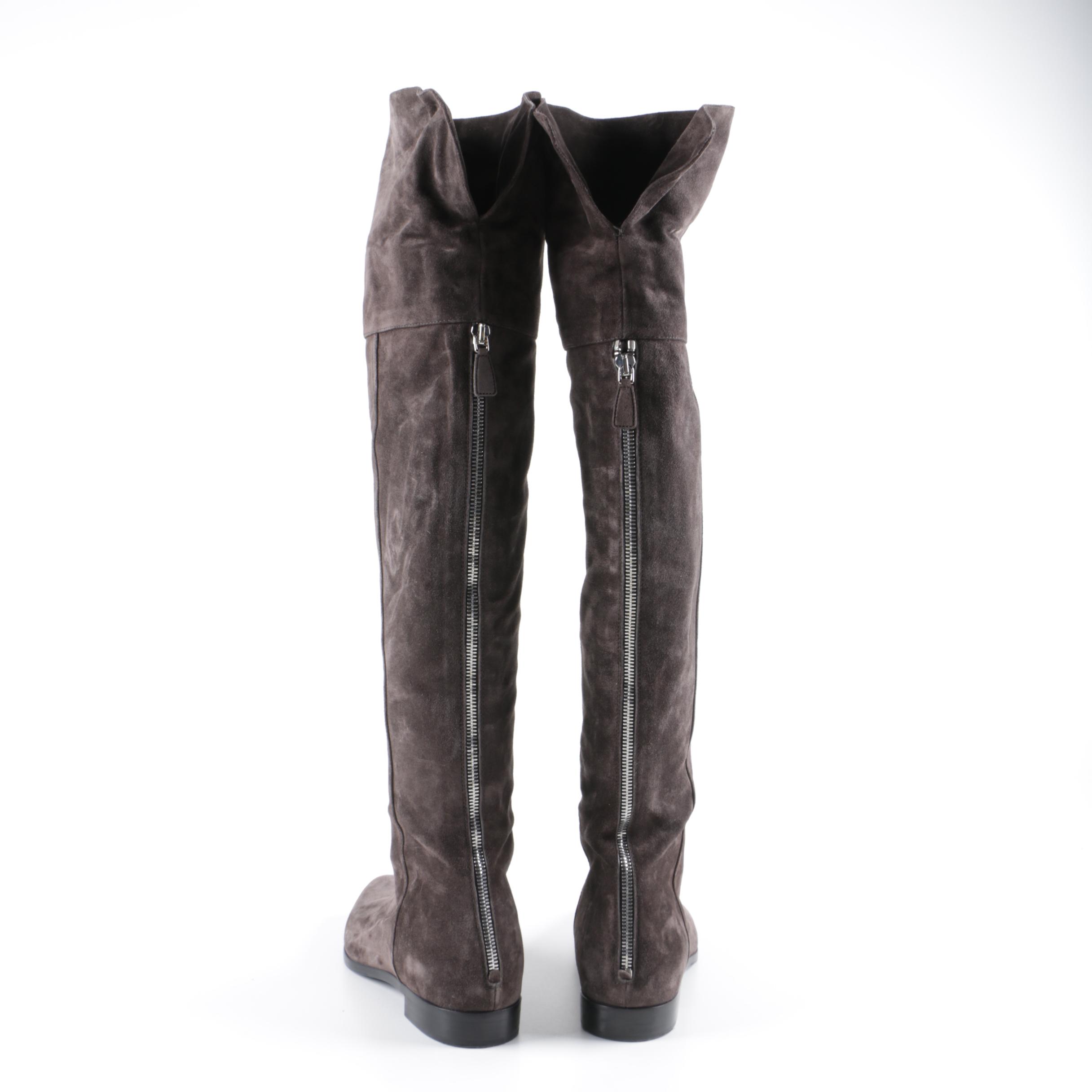 Women's Prada Milano Brown Suede Knee-High Boots