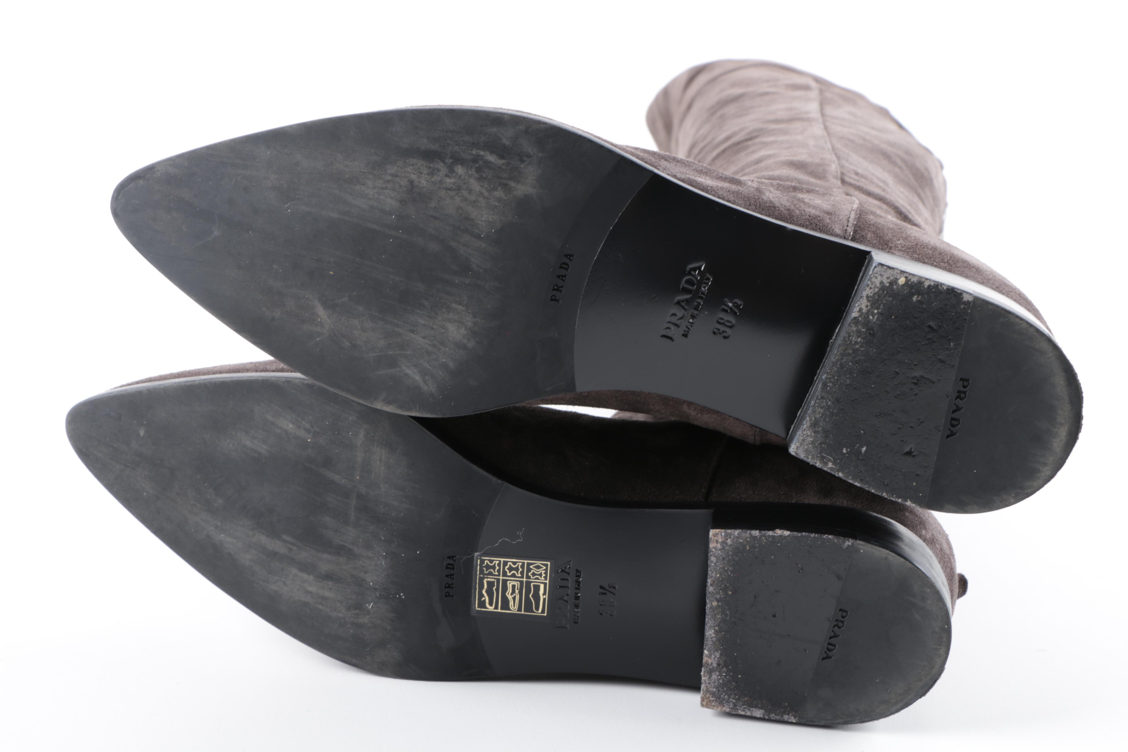 Women's Prada Milano Brown Suede Knee-High Boots