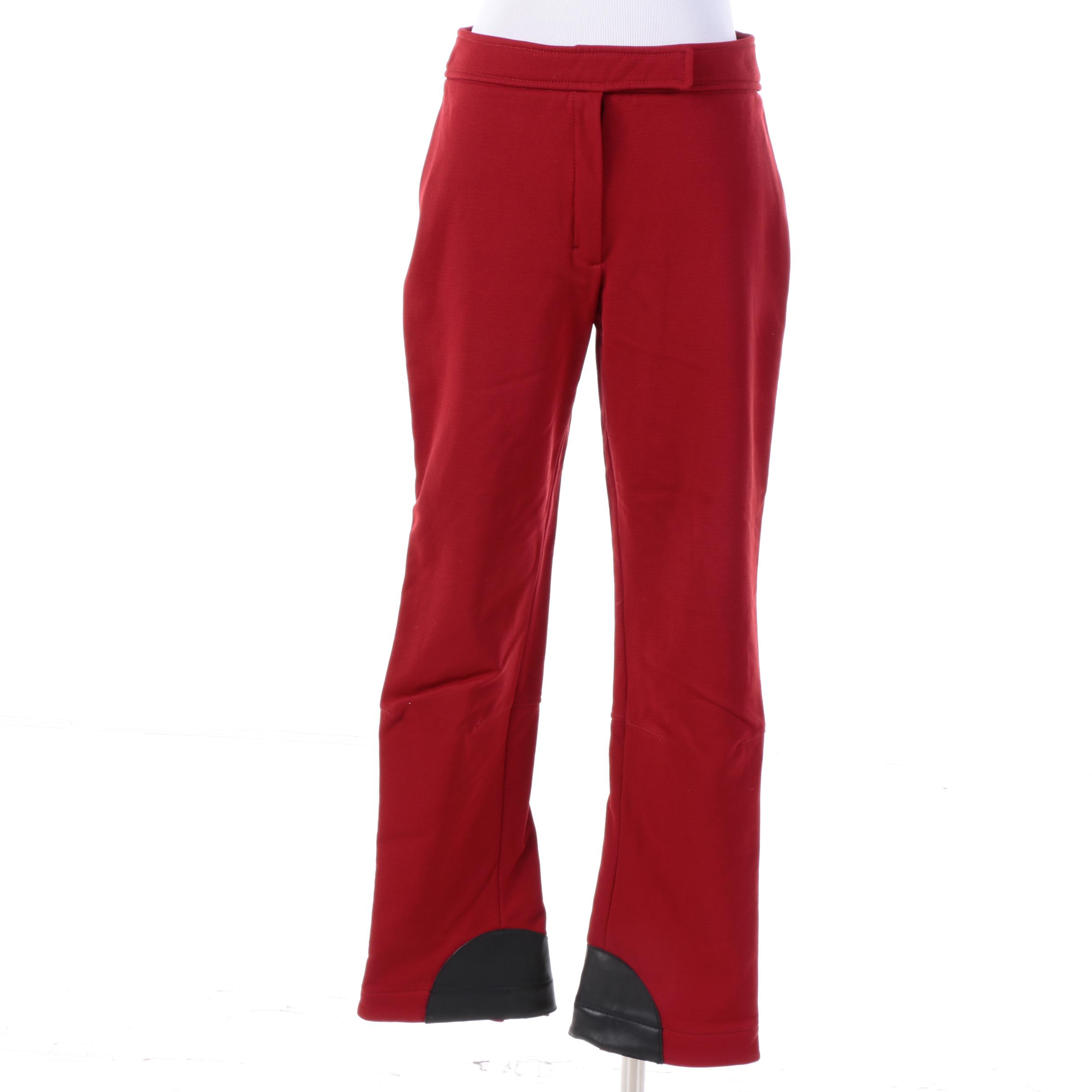 Women's Prada Red Wool Blend Trousers Trimmed in Black Leather