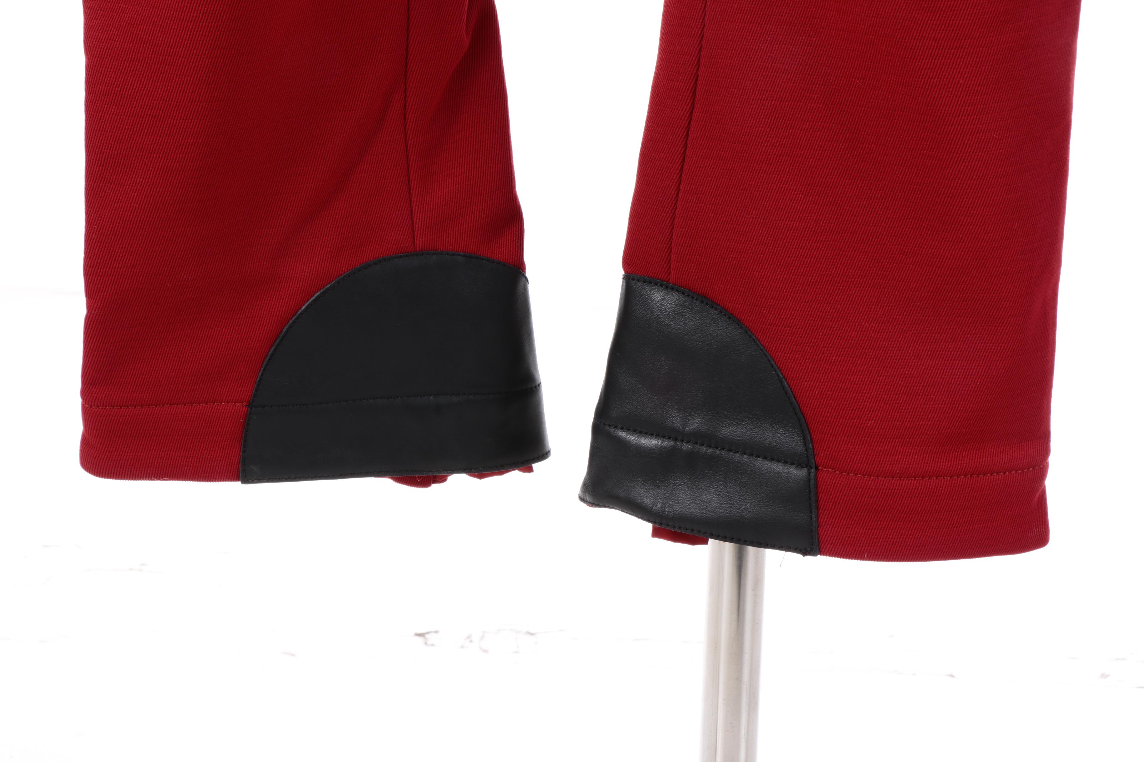 Women's Prada Red Wool Blend Trousers Trimmed in Black Leather