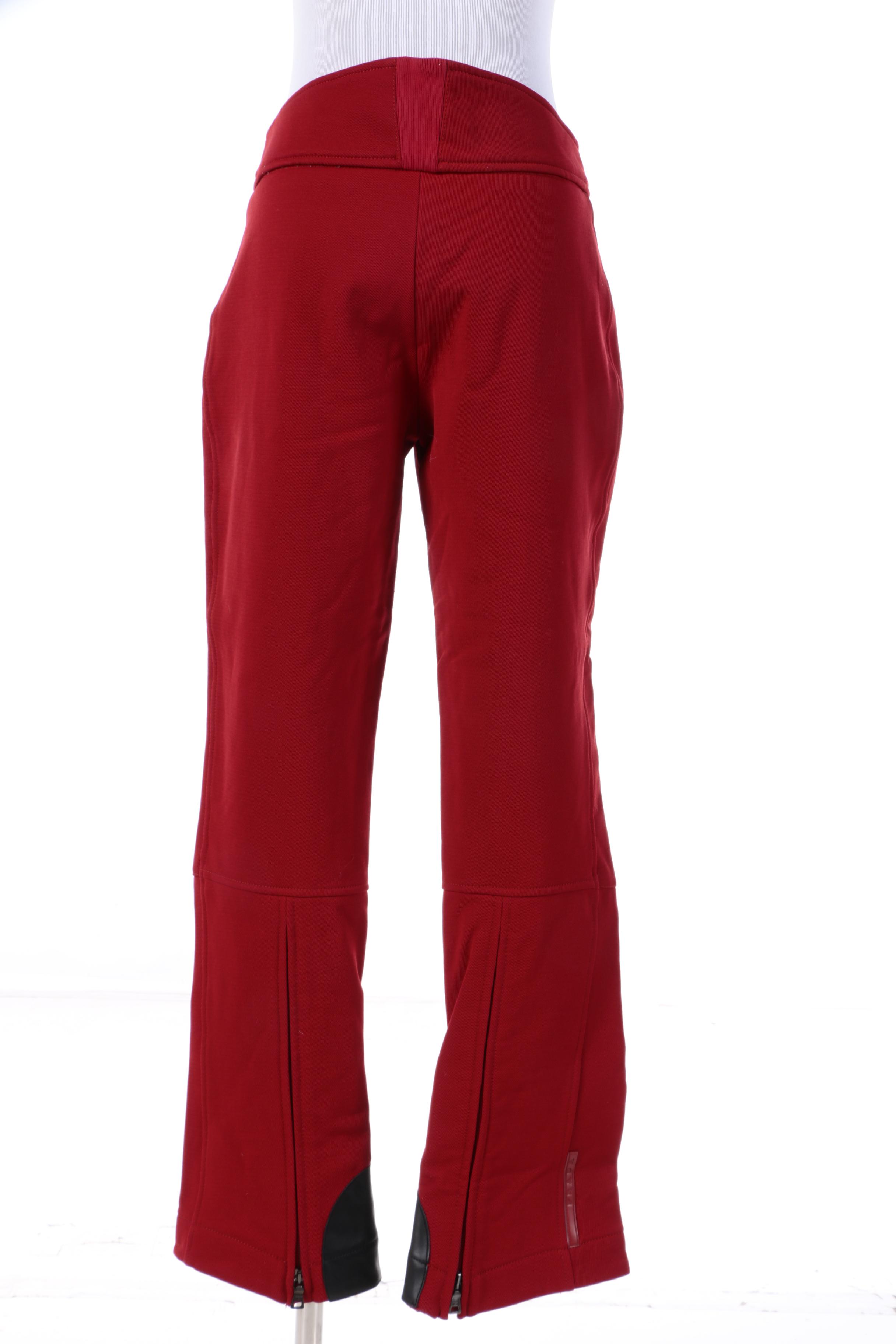 Women's Prada Red Wool Blend Trousers Trimmed in Black Leather