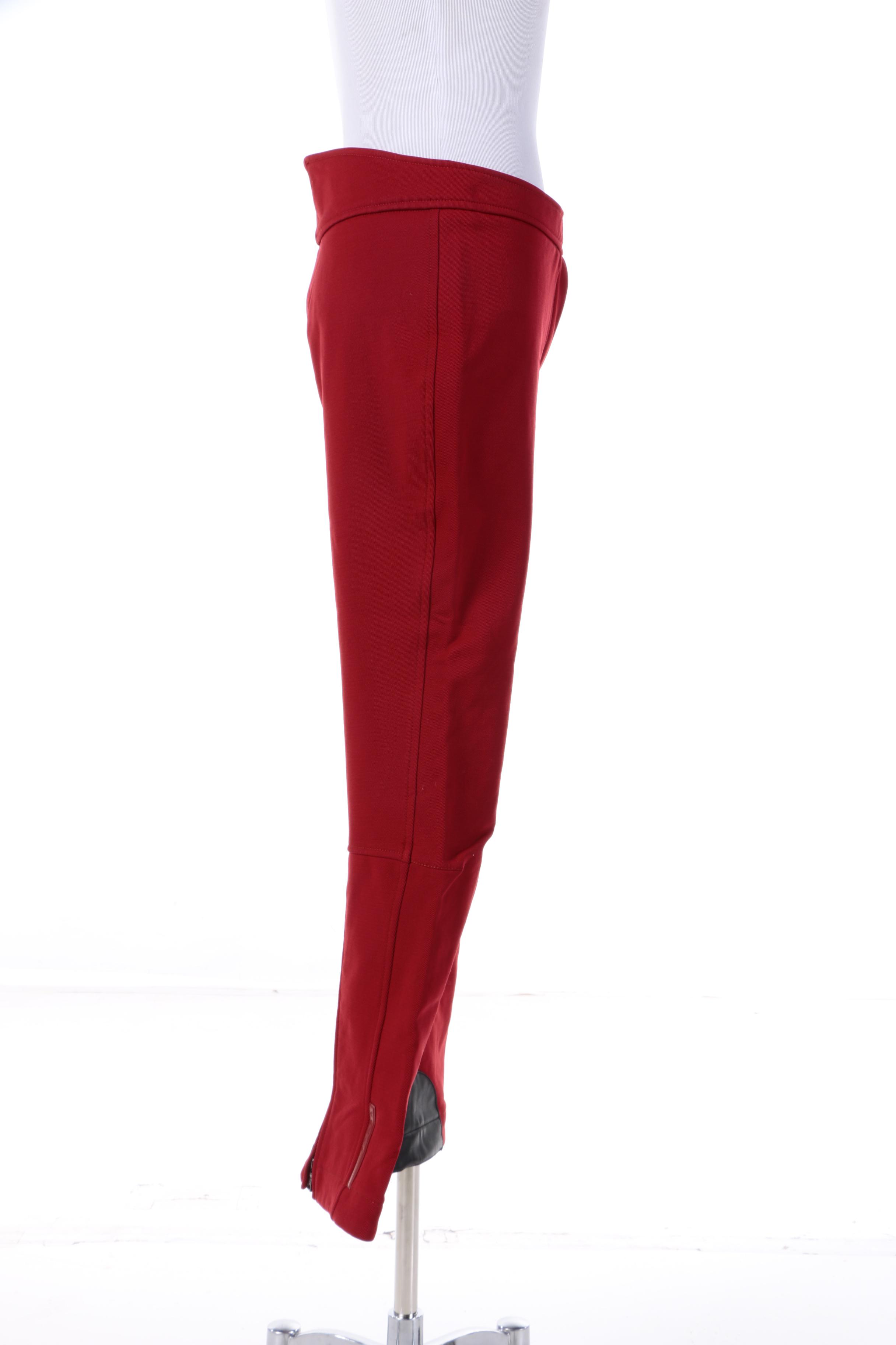 Women's Prada Red Wool Blend Trousers Trimmed in Black Leather