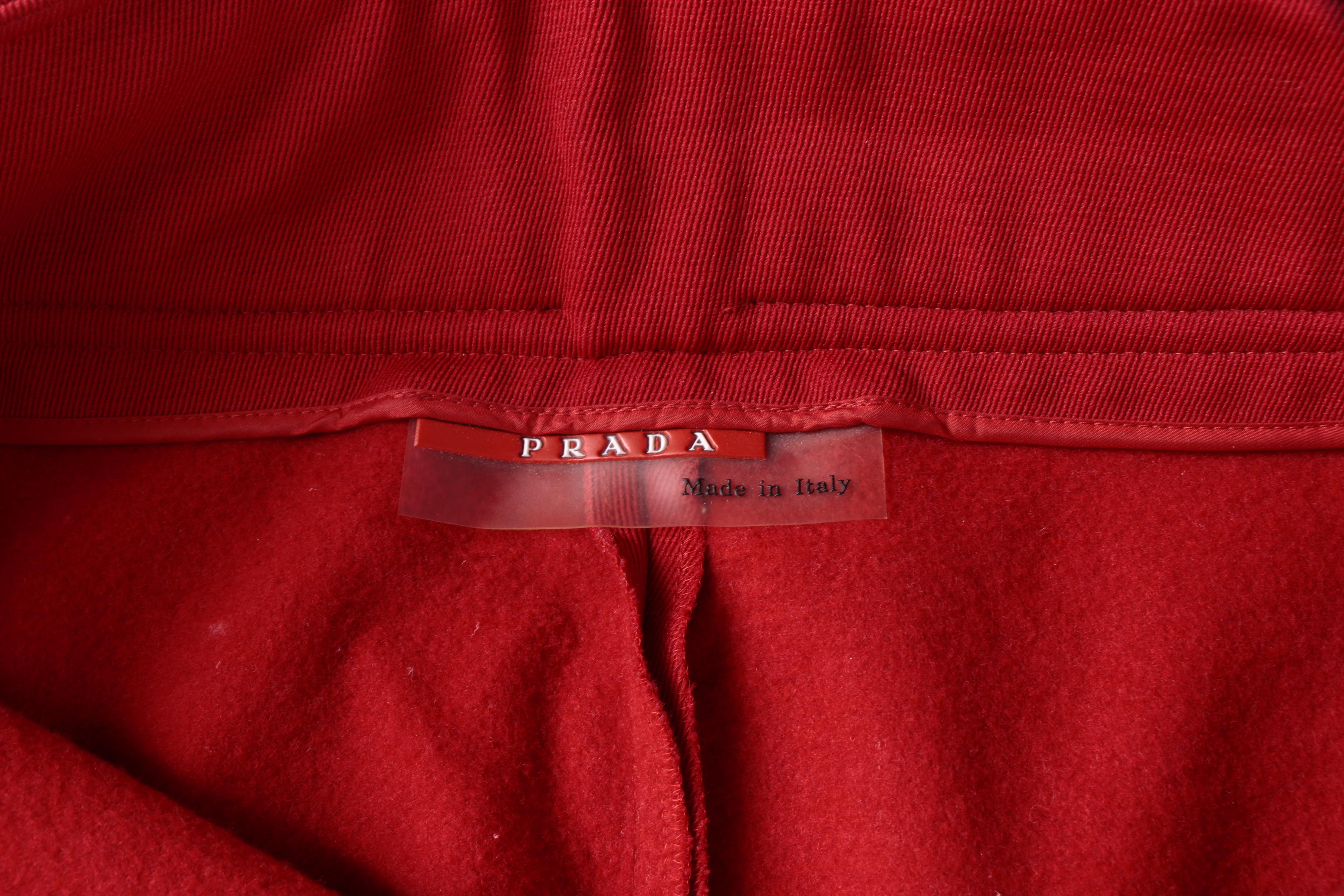 Women's Prada Red Wool Blend Trousers Trimmed in Black Leather