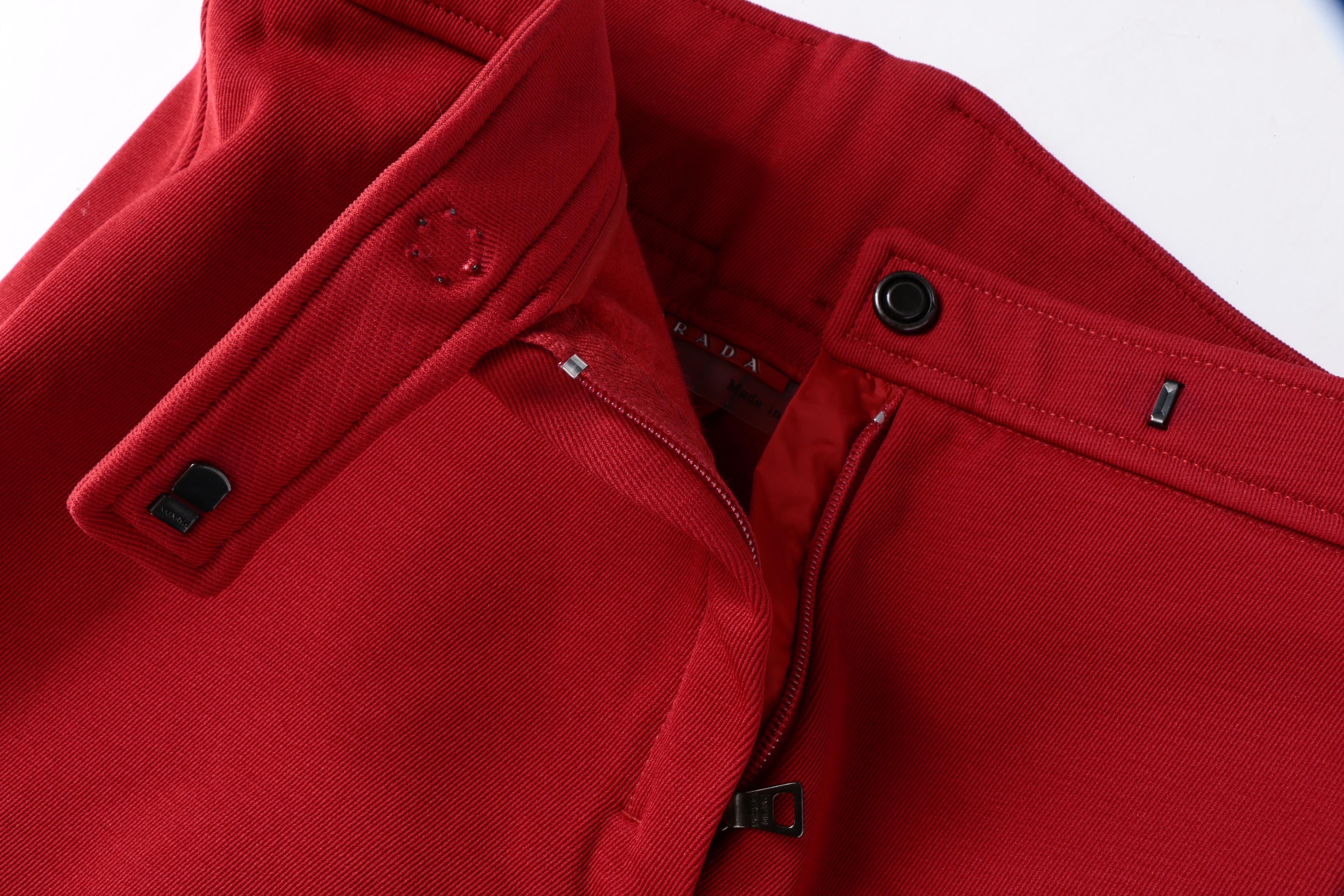 Women's Prada Red Wool Blend Trousers Trimmed in Black Leather