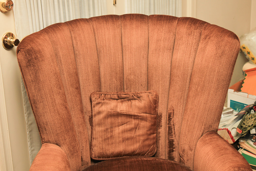 Vintage Chippendale Style Brown Upholstered Fanback Chair
