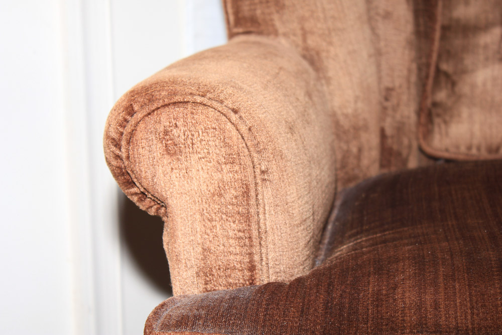 Vintage Chippendale Style Brown Upholstered Fanback Chair