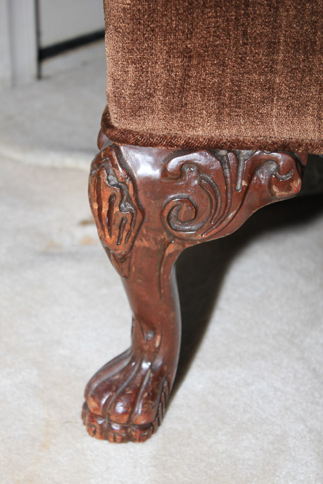 Vintage Chippendale Style Brown Upholstered Fanback Chair