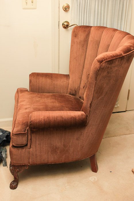Vintage Chippendale Style Brown Upholstered Fanback Chair