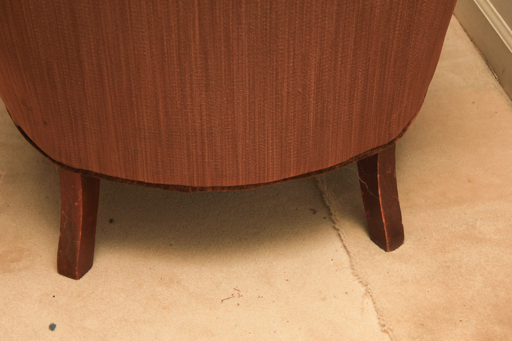 Vintage Chippendale Style Brown Upholstered Fanback Chair