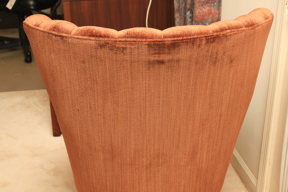 Vintage Chippendale Style Brown Upholstered Fanback Chair