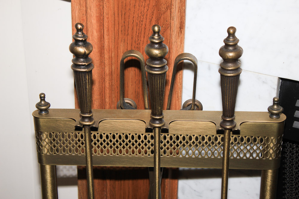 Brass Fireplace Tool Set with Stand