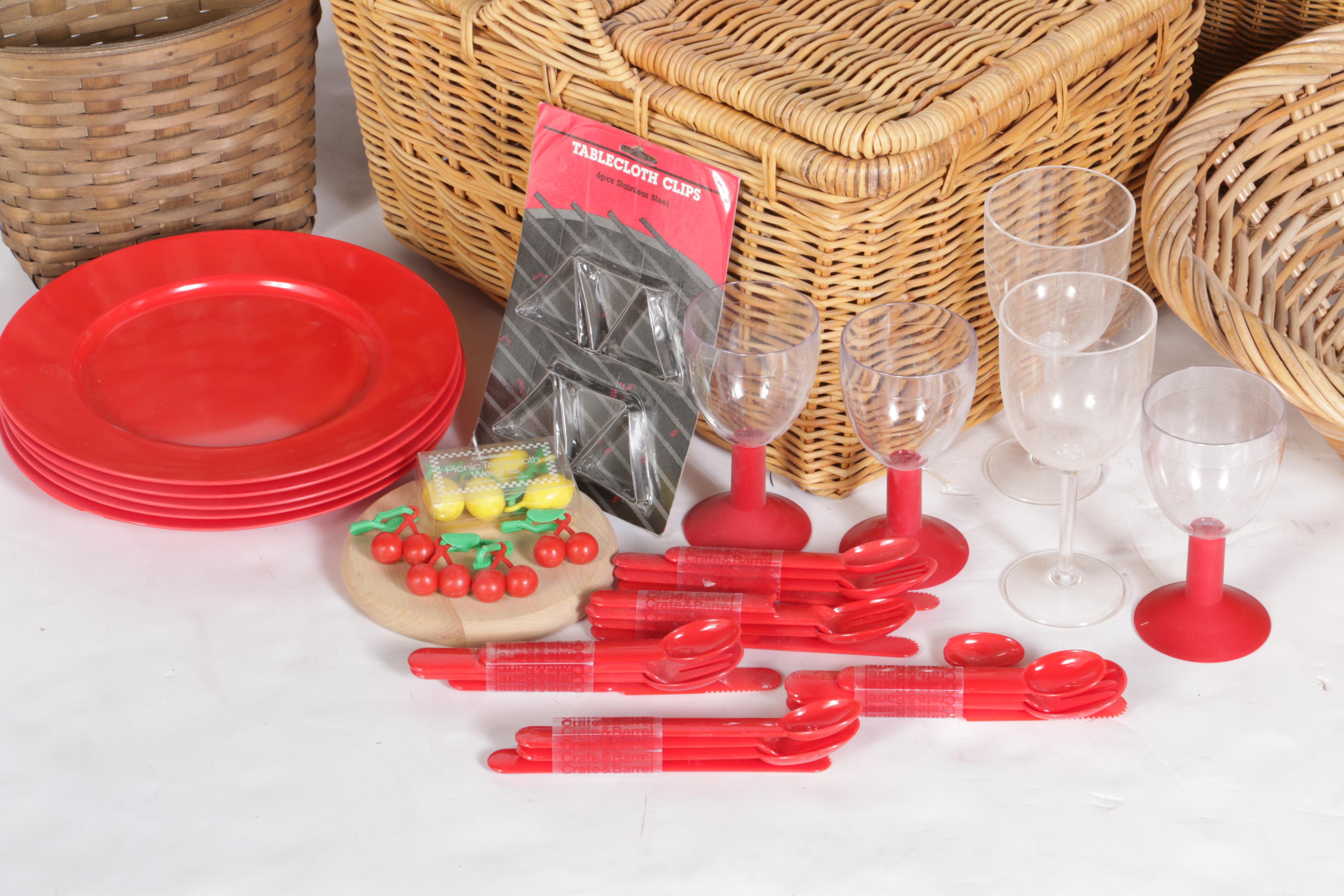 Collection of Baskets and Plastic Tableware