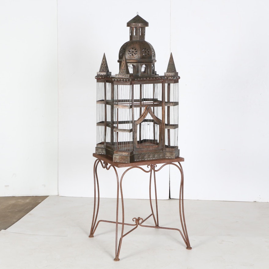 Metalwork Bird Cage and Side Table