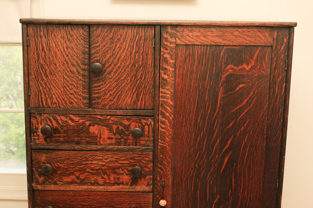 Vintage Quartersawn Oak Side by Side Chifforobe