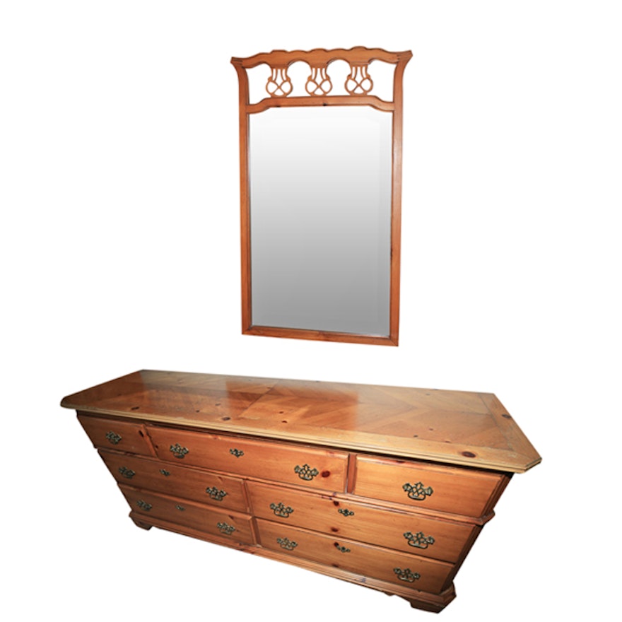 Vintage Colonial Style Pine Dresser with Mirror by Lane